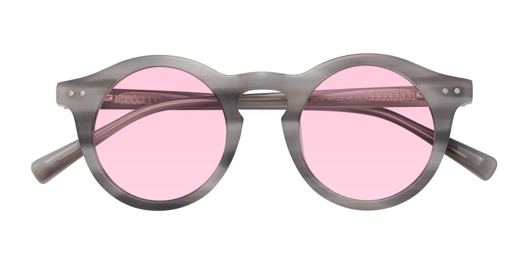 Folded Front of Baybe in Gray Striped with Light Pink Tinted Lenses