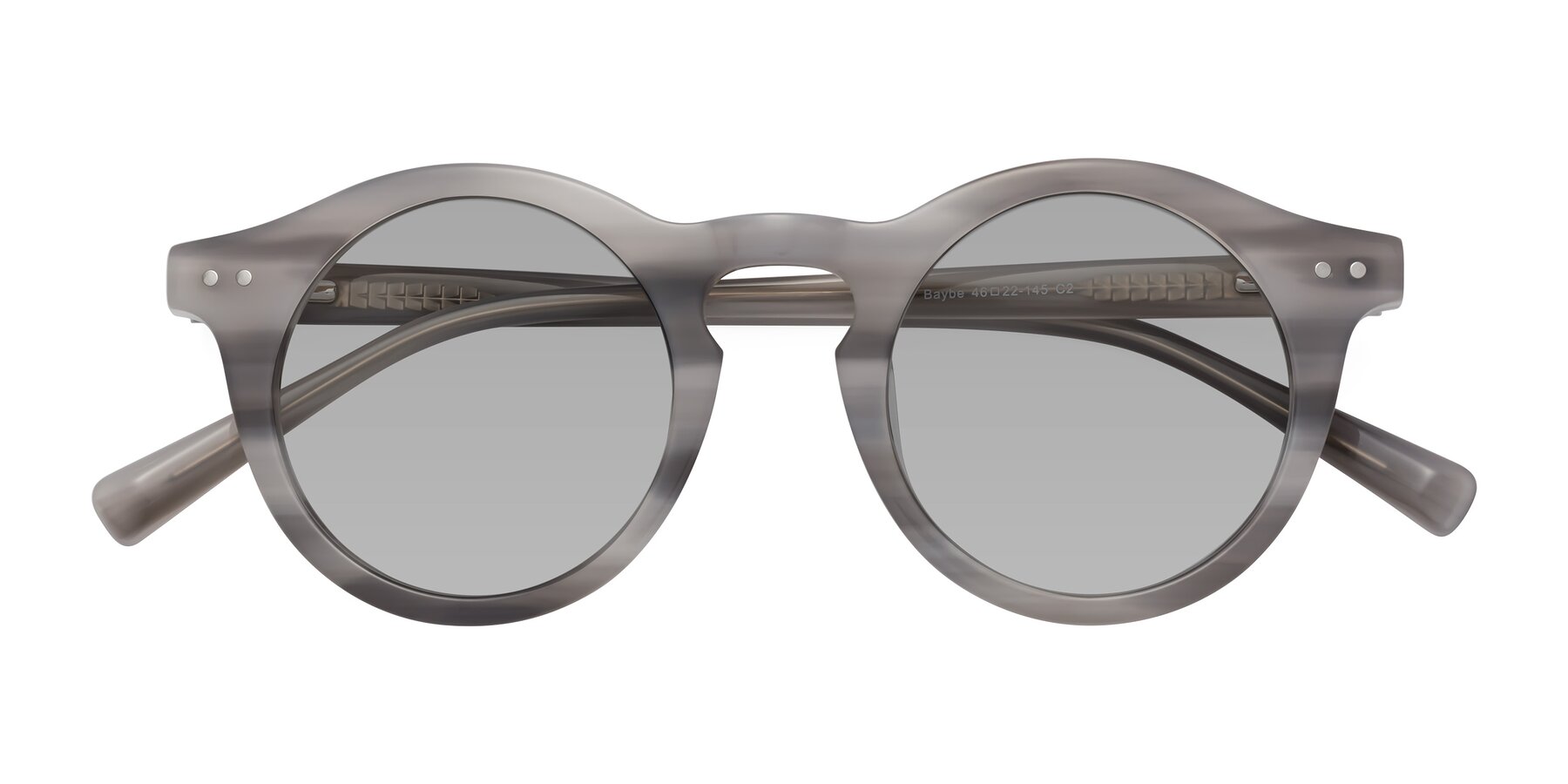 Folded Front of Baybe in Gray Striped with Light Gray Tinted Lenses