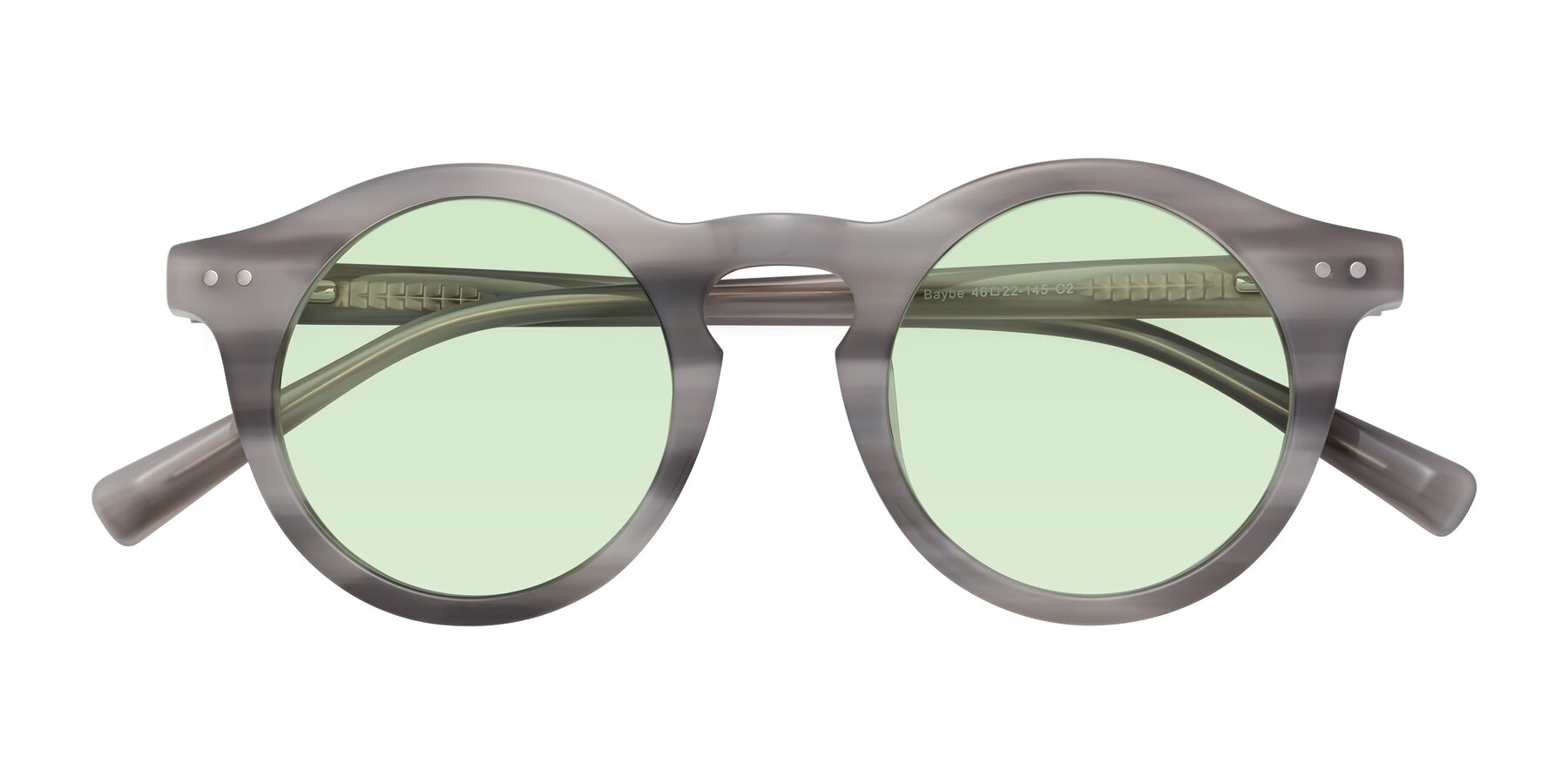 Folded Front of Baybe in Gray Striped with Light Green Tinted Lenses