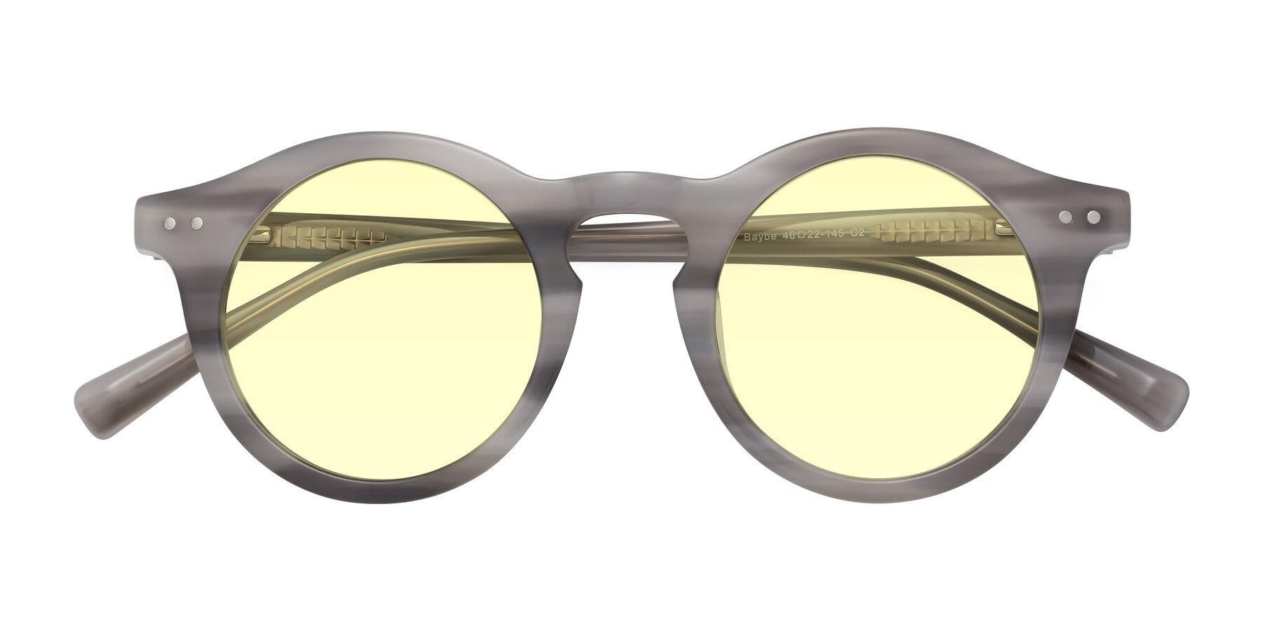 Folded Front of Baybe in Gray Striped with Light Yellow Tinted Lenses