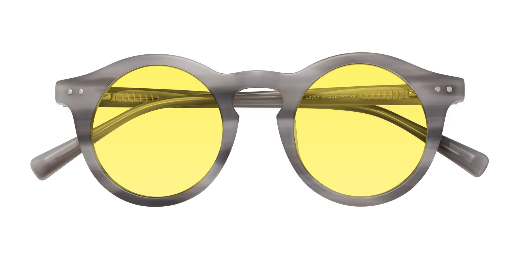 Folded Front of Baybe in Gray Striped with Medium Yellow Tinted Lenses