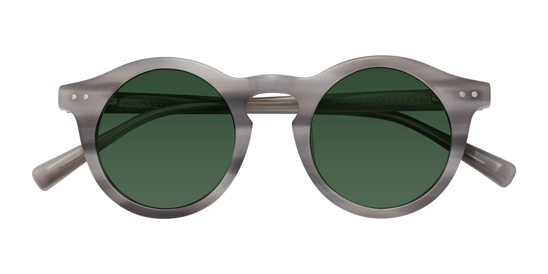 Folded Front of Baybe in Gray Striped with Green Tinted Lenses