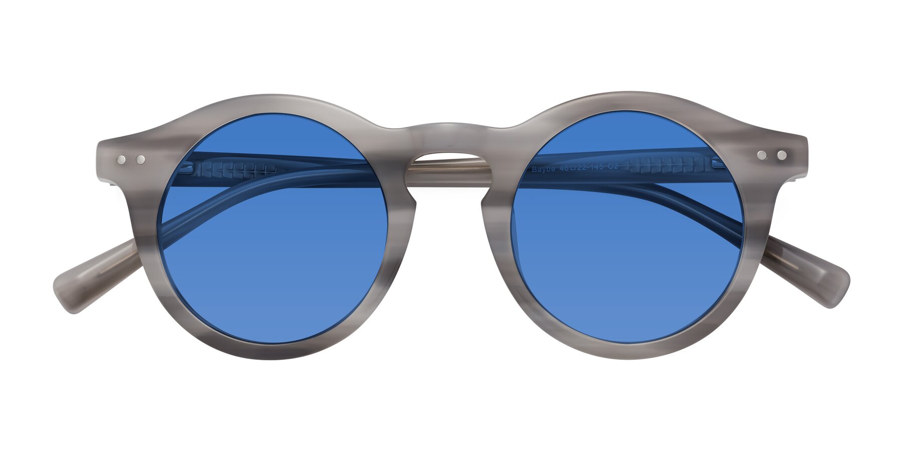 Folded Front of Baybe in Gray Striped with Blue Tinted Lenses