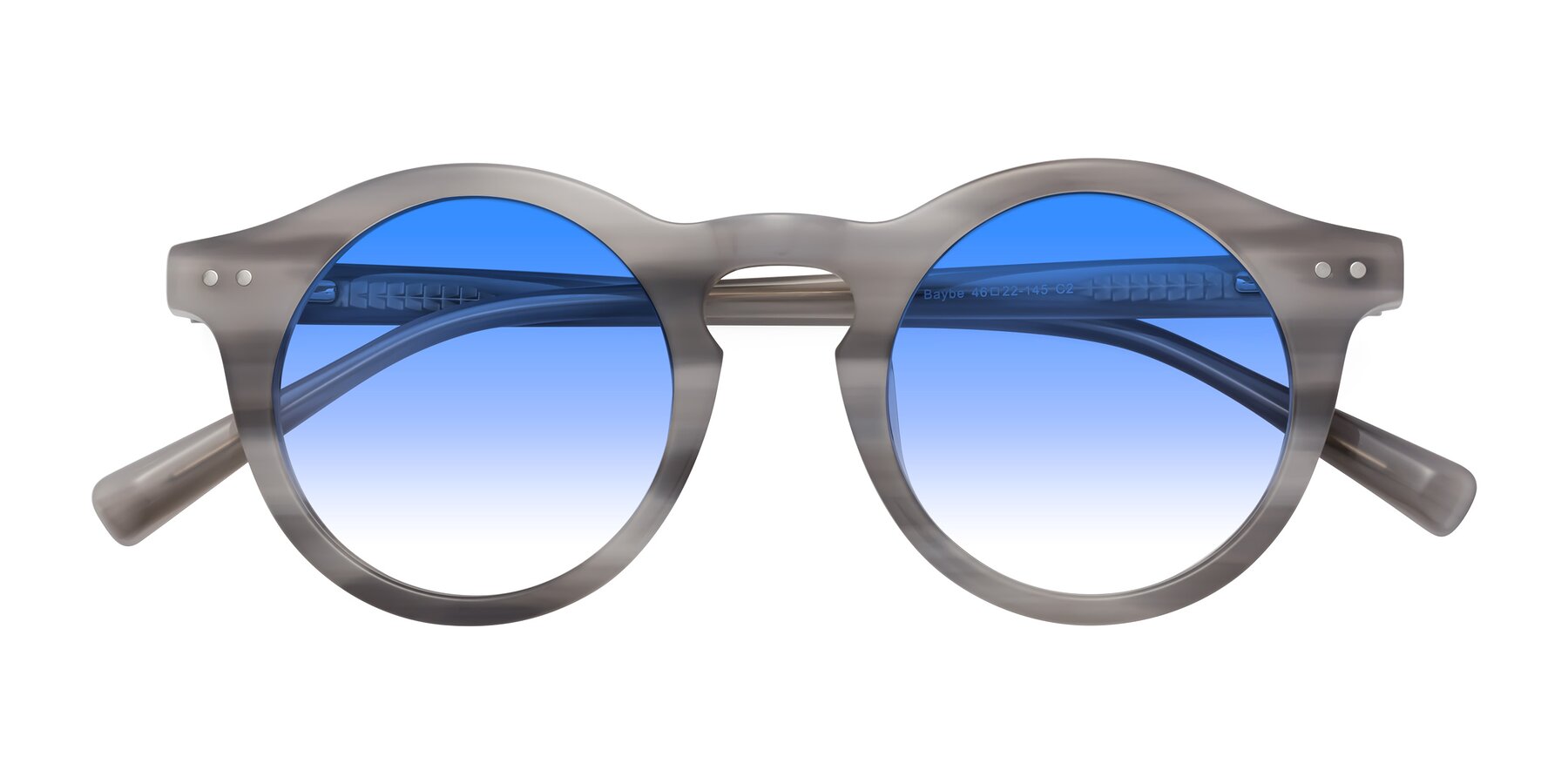 Folded Front of Baybe in Gray Striped with Blue Gradient Lenses