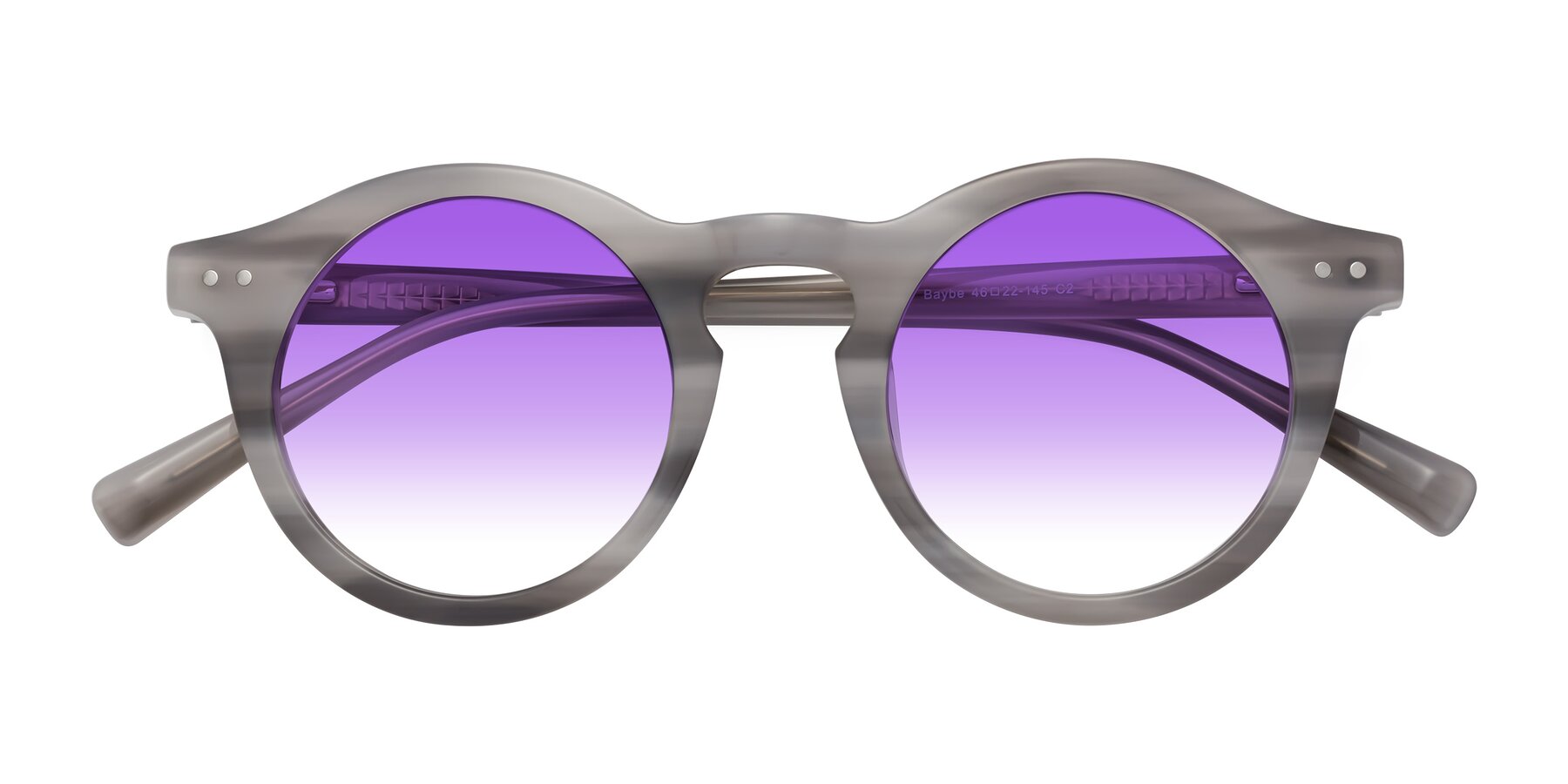 Folded Front of Baybe in Gray Striped with Purple Gradient Lenses