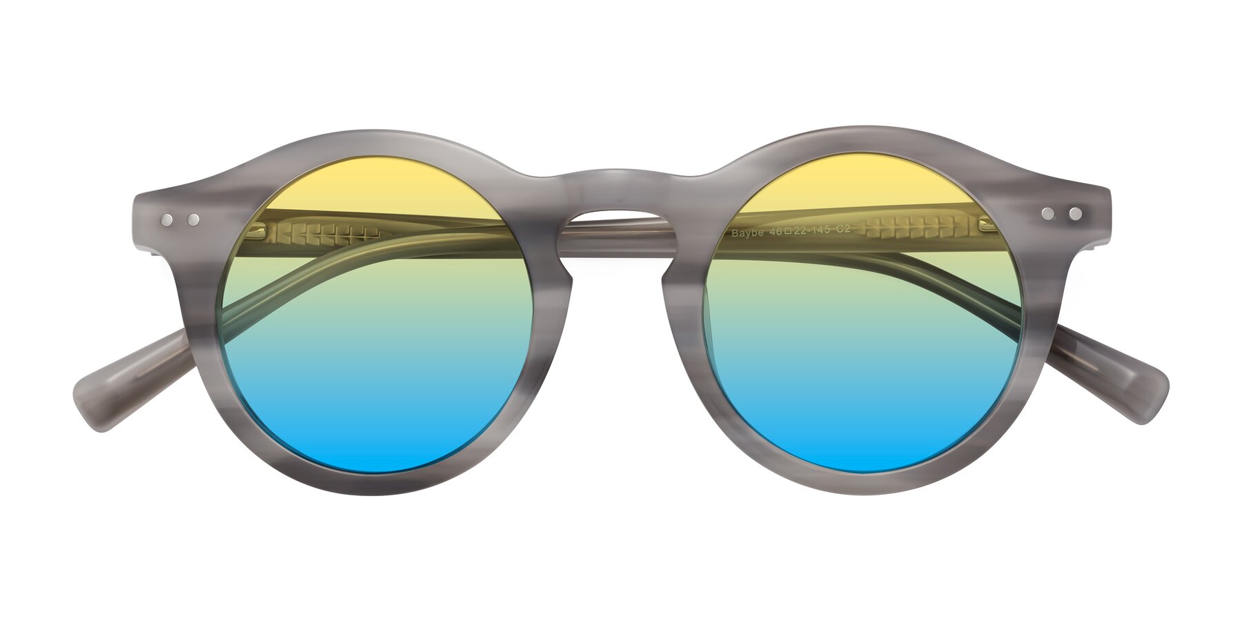 Folded Front of Baybe in Gray Striped with Yellow / Blue Gradient Lenses