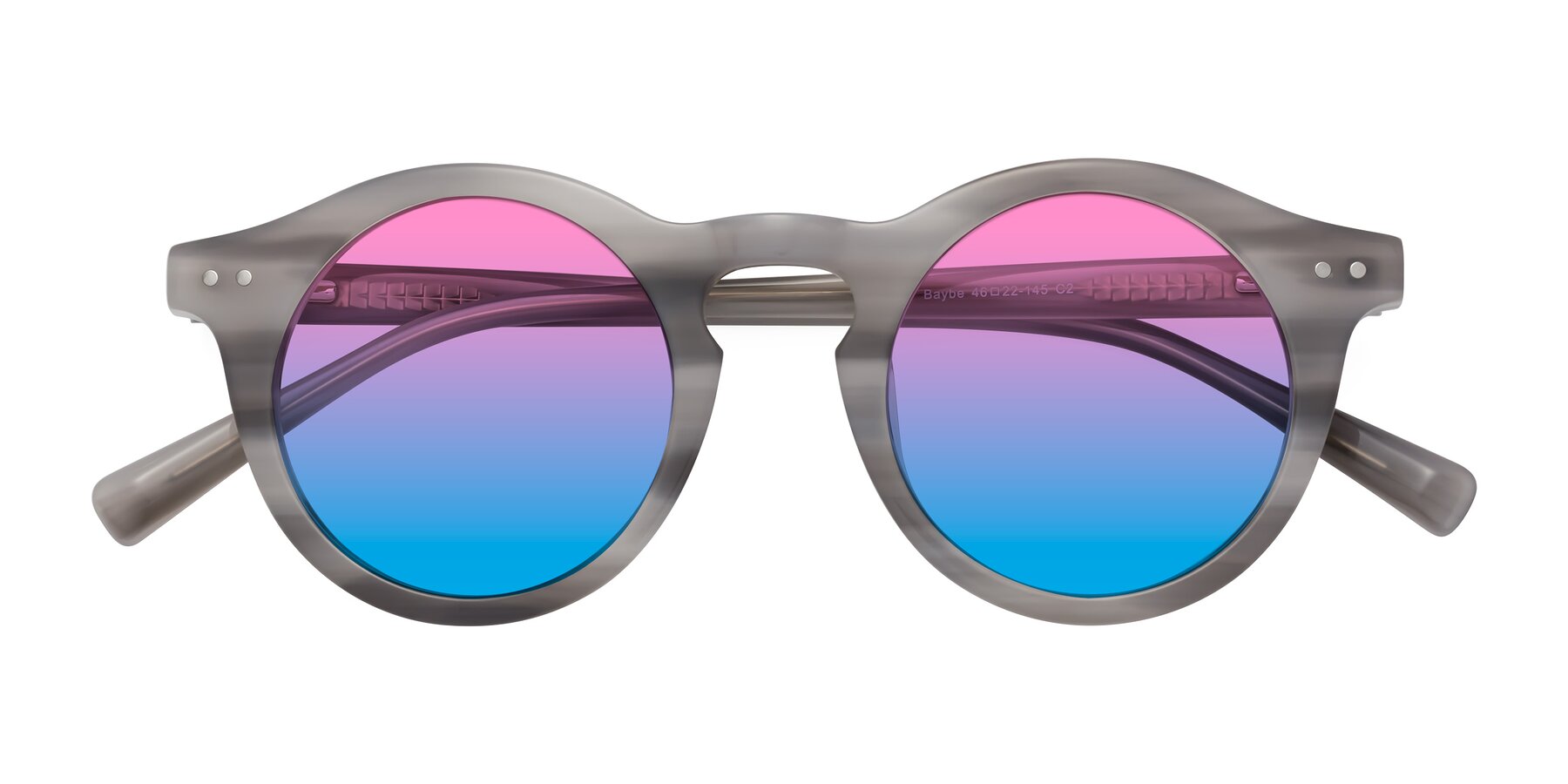 Folded Front of Baybe in Gray Striped with Pink / Blue Gradient Lenses