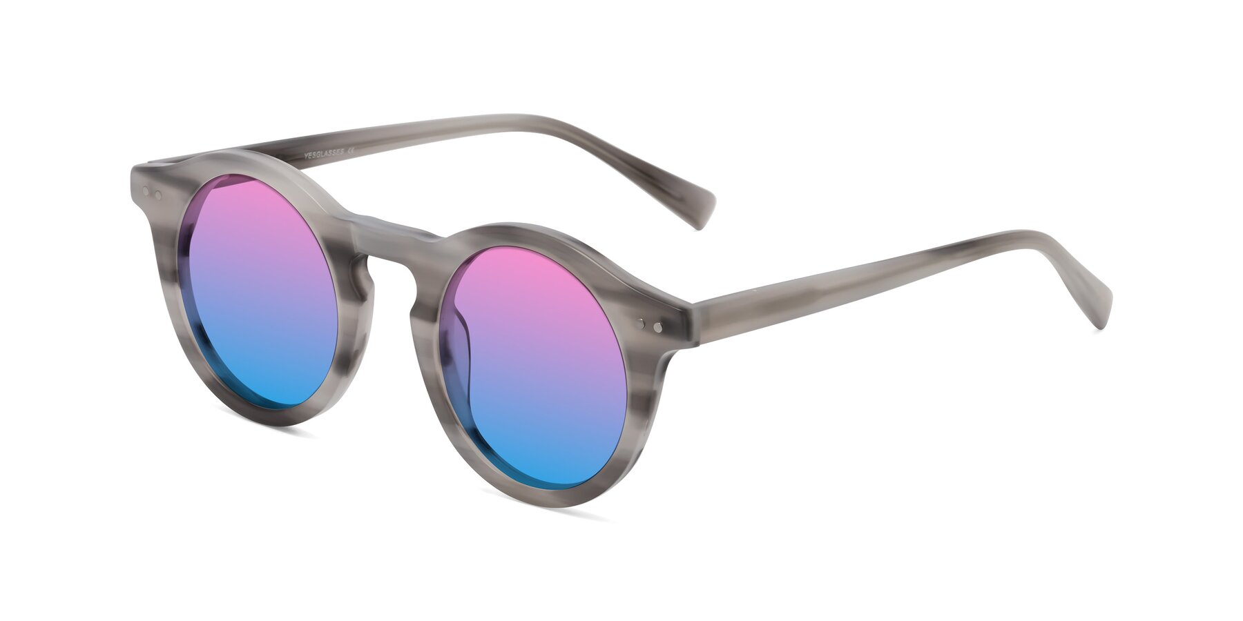 Angle of Baybe in Gray Striped with Pink / Blue Gradient Lenses