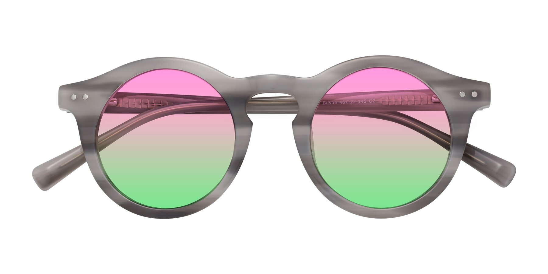 Folded Front of Baybe in Gray Striped with Pink / Green Gradient Lenses