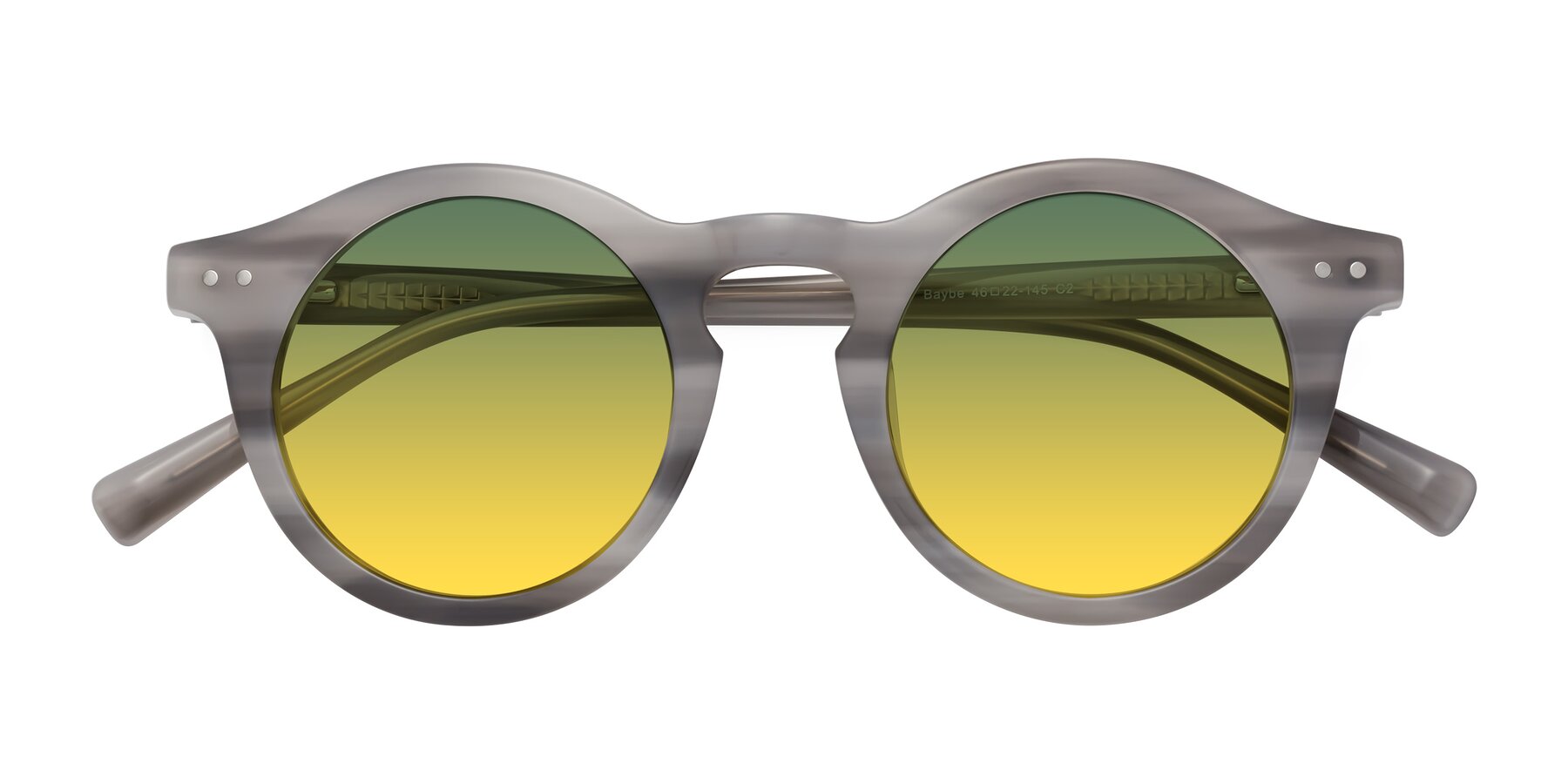 Folded Front of Baybe in Gray Striped with Green / Yellow Gradient Lenses