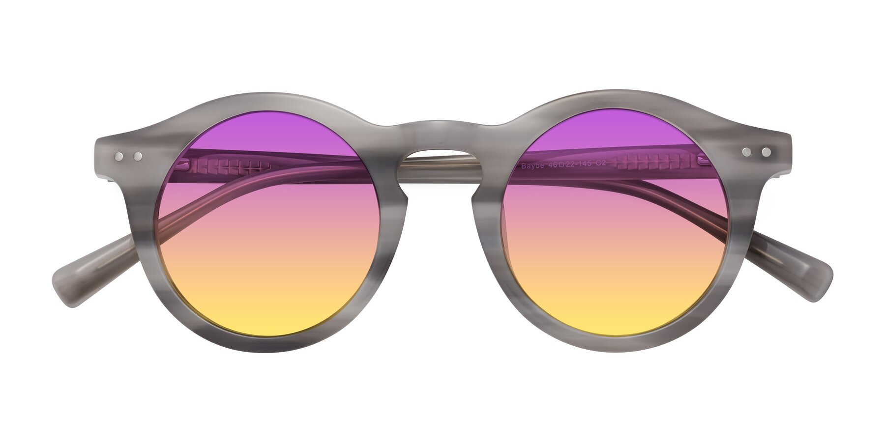 Folded Front of Baybe in Gray Striped with Purple / Yellow Gradient Lenses