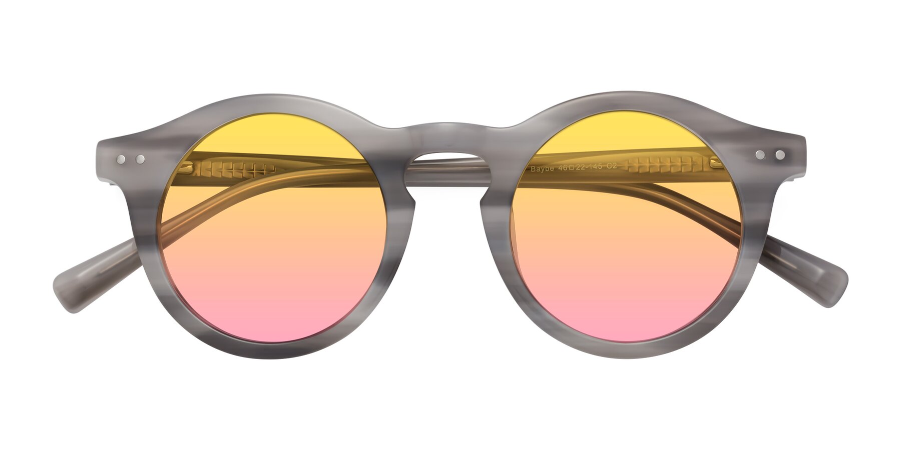 Folded Front of Baybe in Gray Striped with Yellow / Pink Gradient Lenses