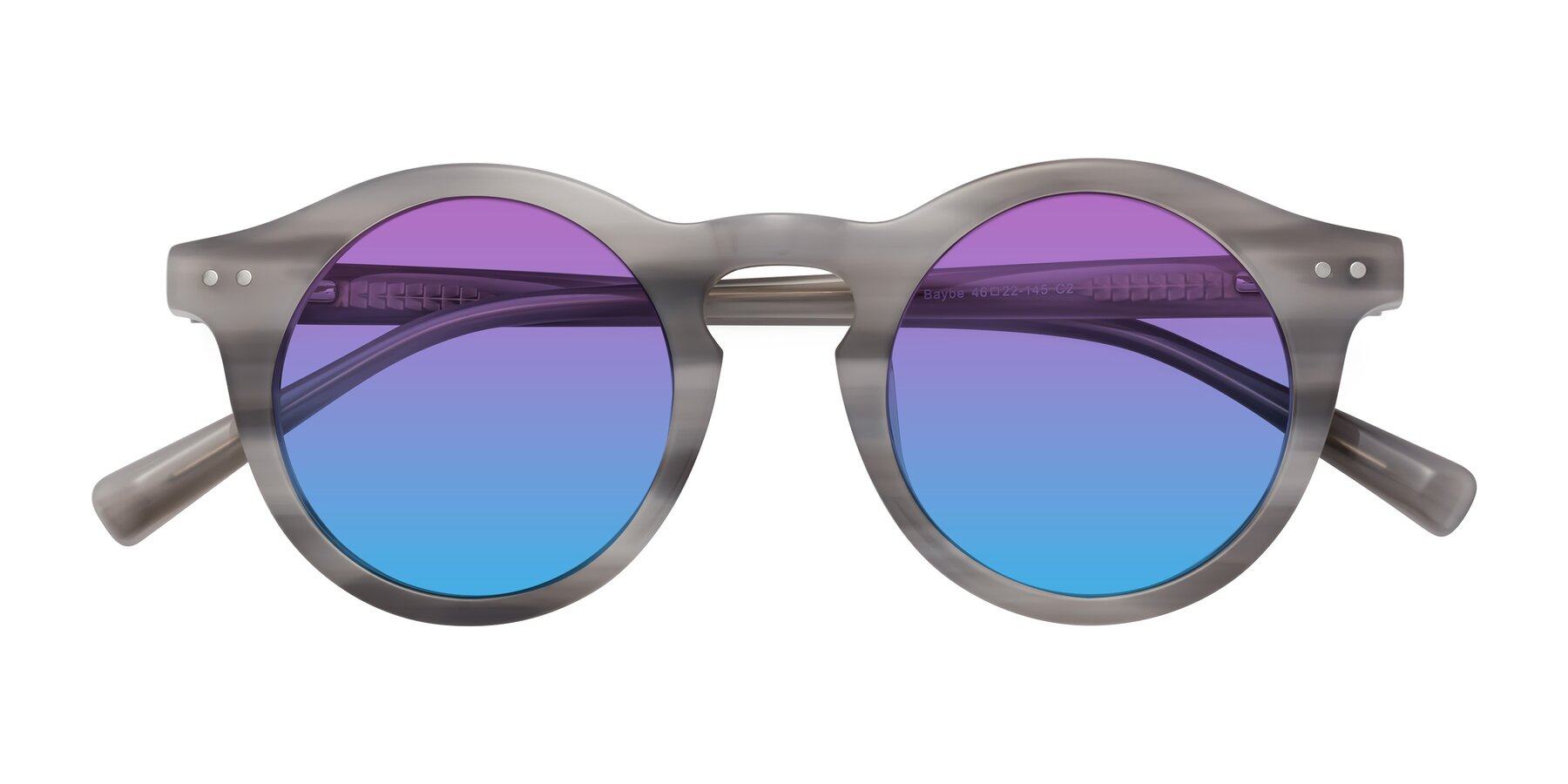 Folded Front of Baybe in Gray Striped with Purple / Blue Gradient Lenses