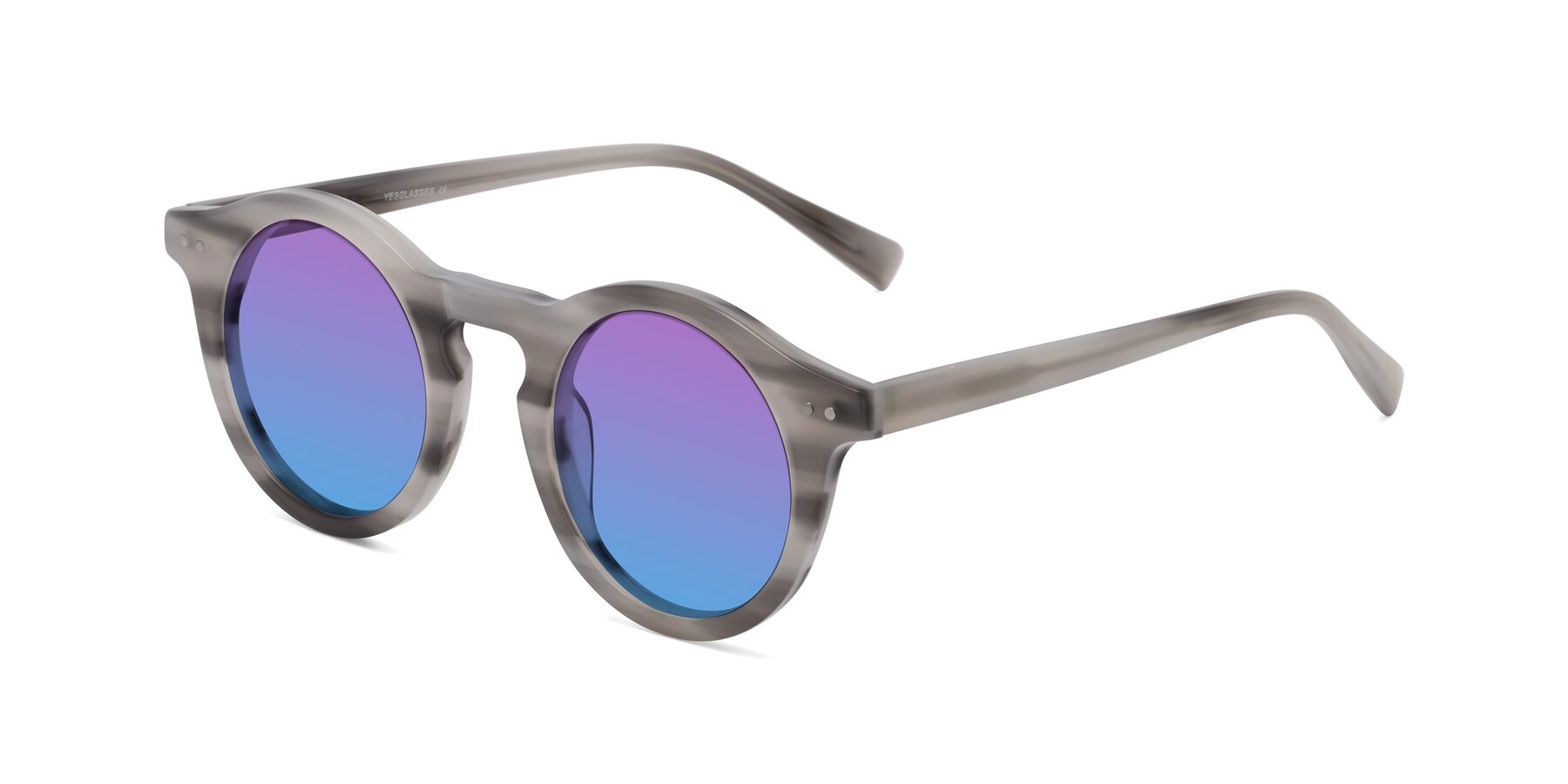 Angle of Baybe in Gray Striped with Purple / Blue Gradient Lenses