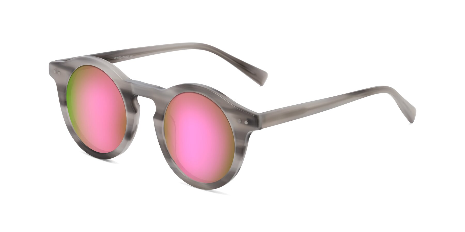 Angle of Baybe in Gray Striped with Pink Mirrored Lenses