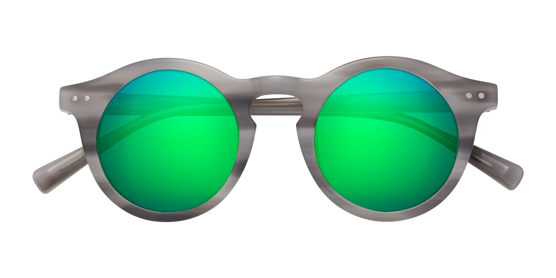 Folded Front of Baybe in Gray Striped with Green Mirrored Lenses