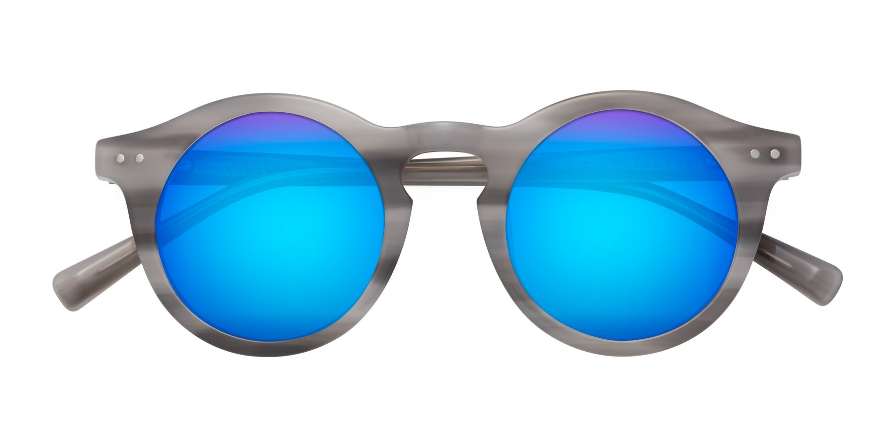 Folded Front of Baybe in Gray Striped with Blue Mirrored Lenses