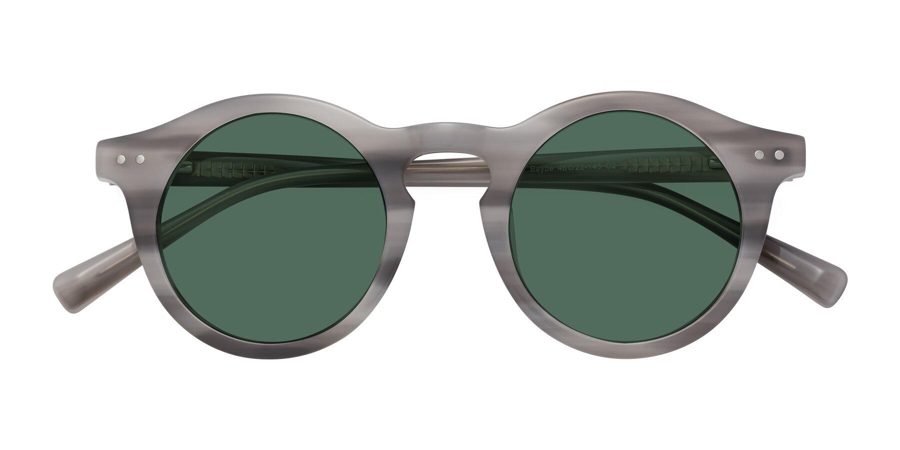 Folded Front of Baybe in Gray Striped with Green Polarized Lenses