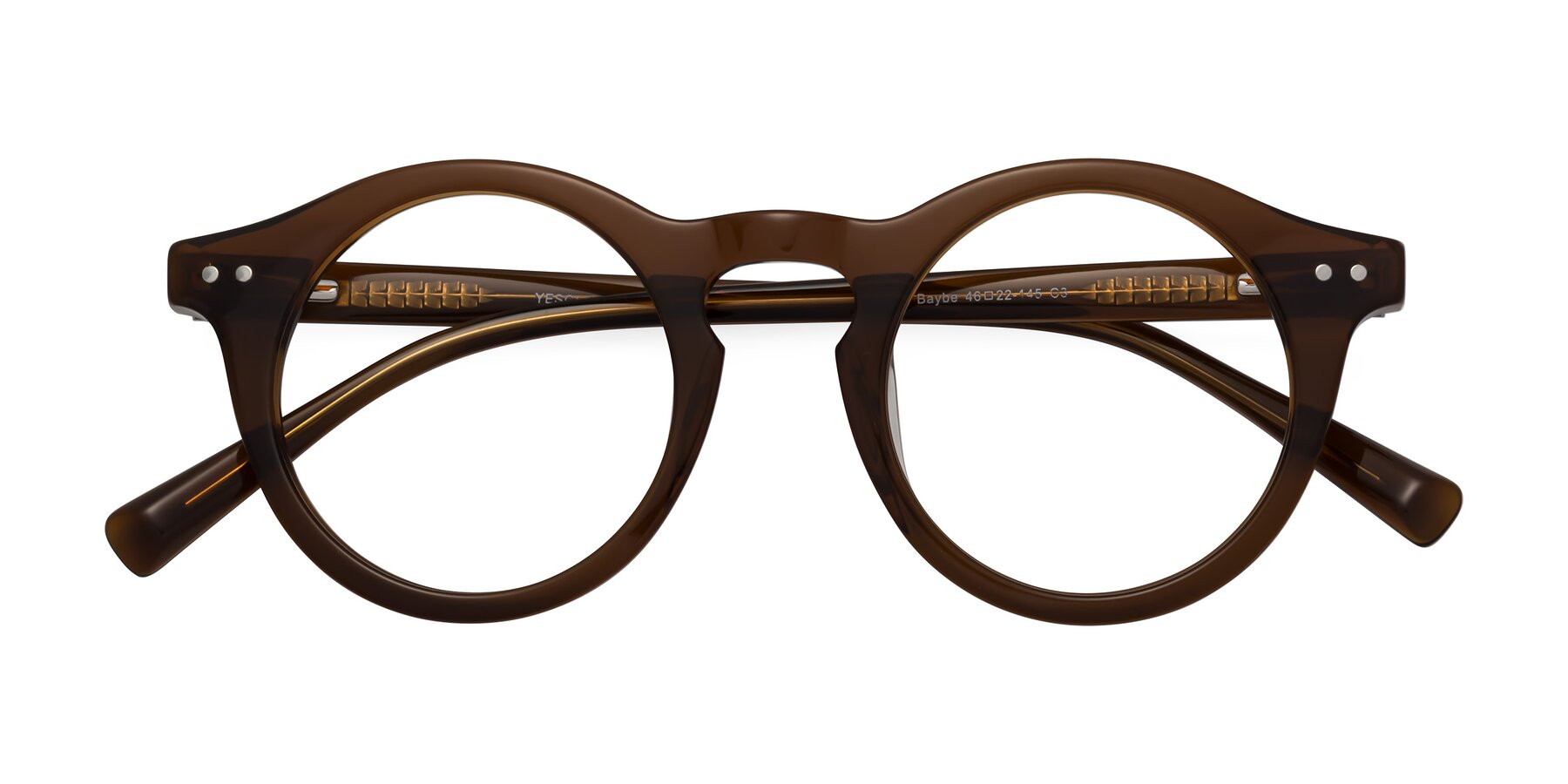 Folded Front of Baybe in Brown with Clear Eyeglass Lenses