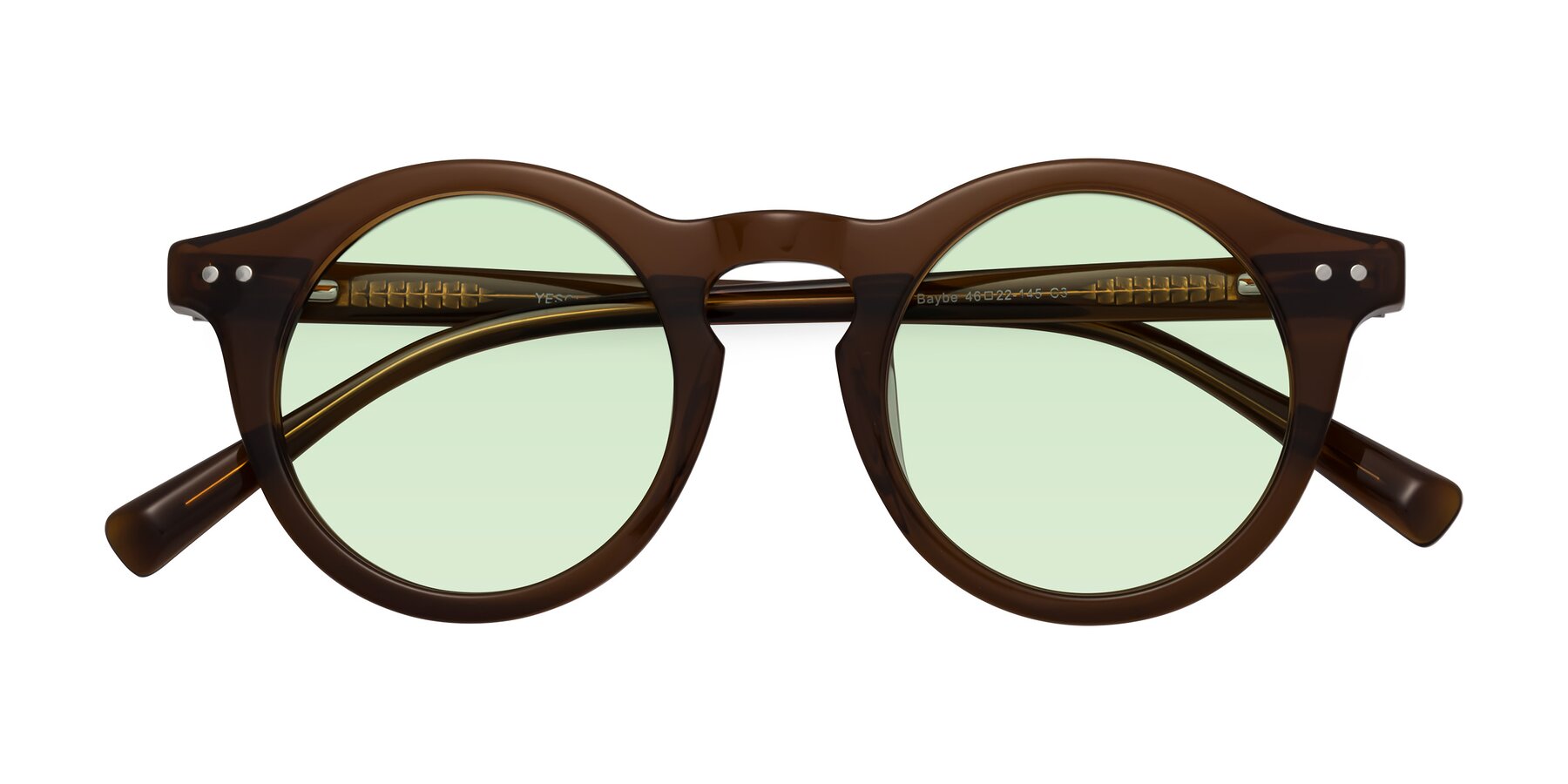 Folded Front of Baybe in Brown with Light Green Tinted Lenses