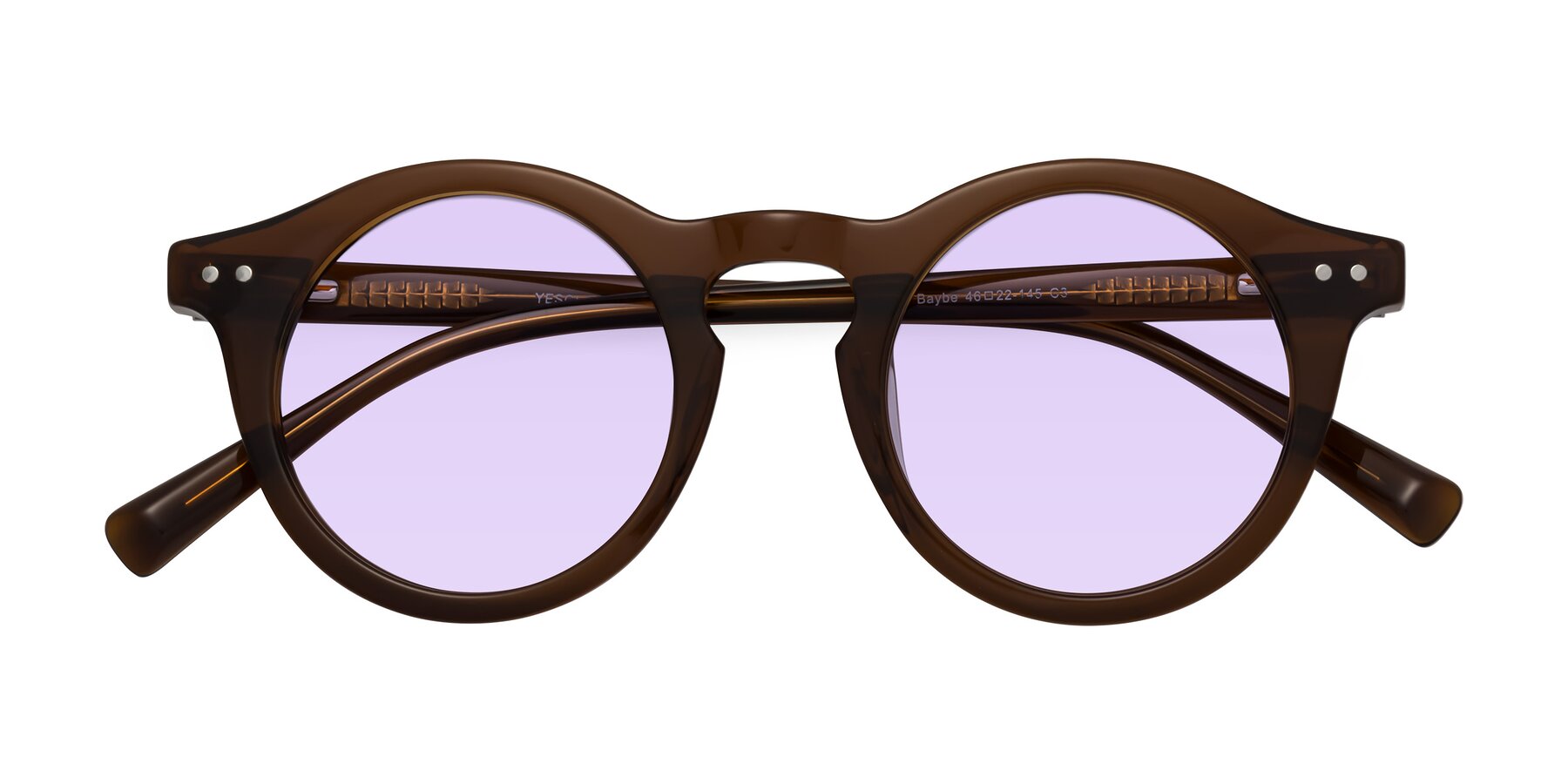 Folded Front of Baybe in Brown with Light Purple Tinted Lenses