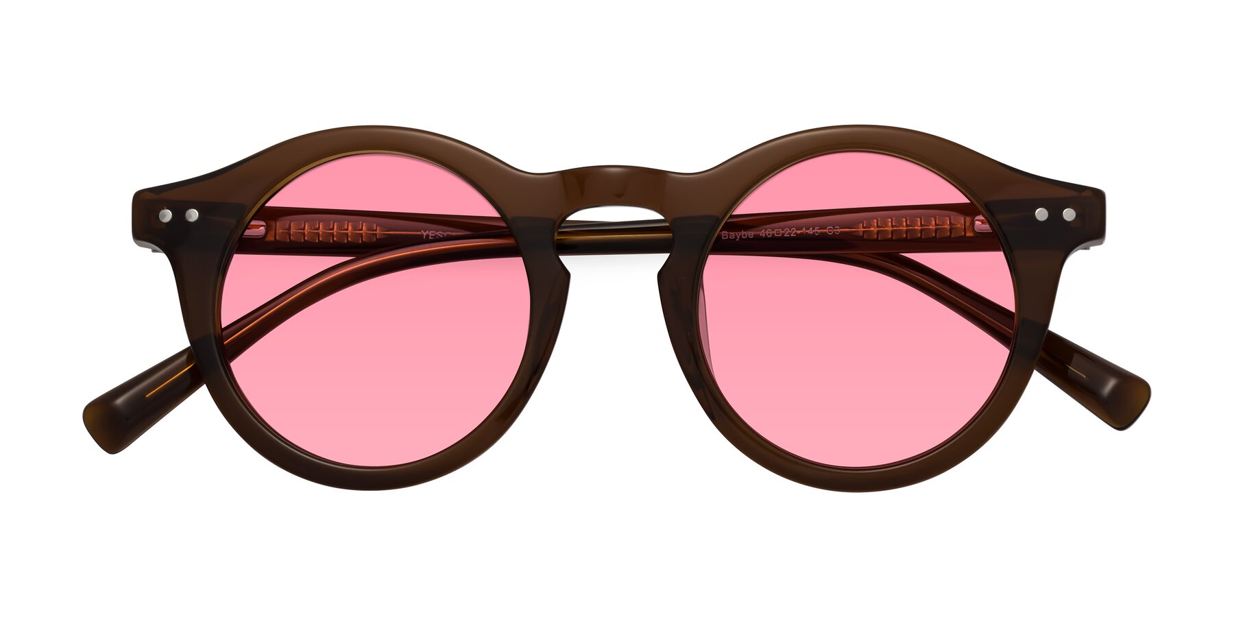 Folded Front of Baybe in Brown with Pink Tinted Lenses