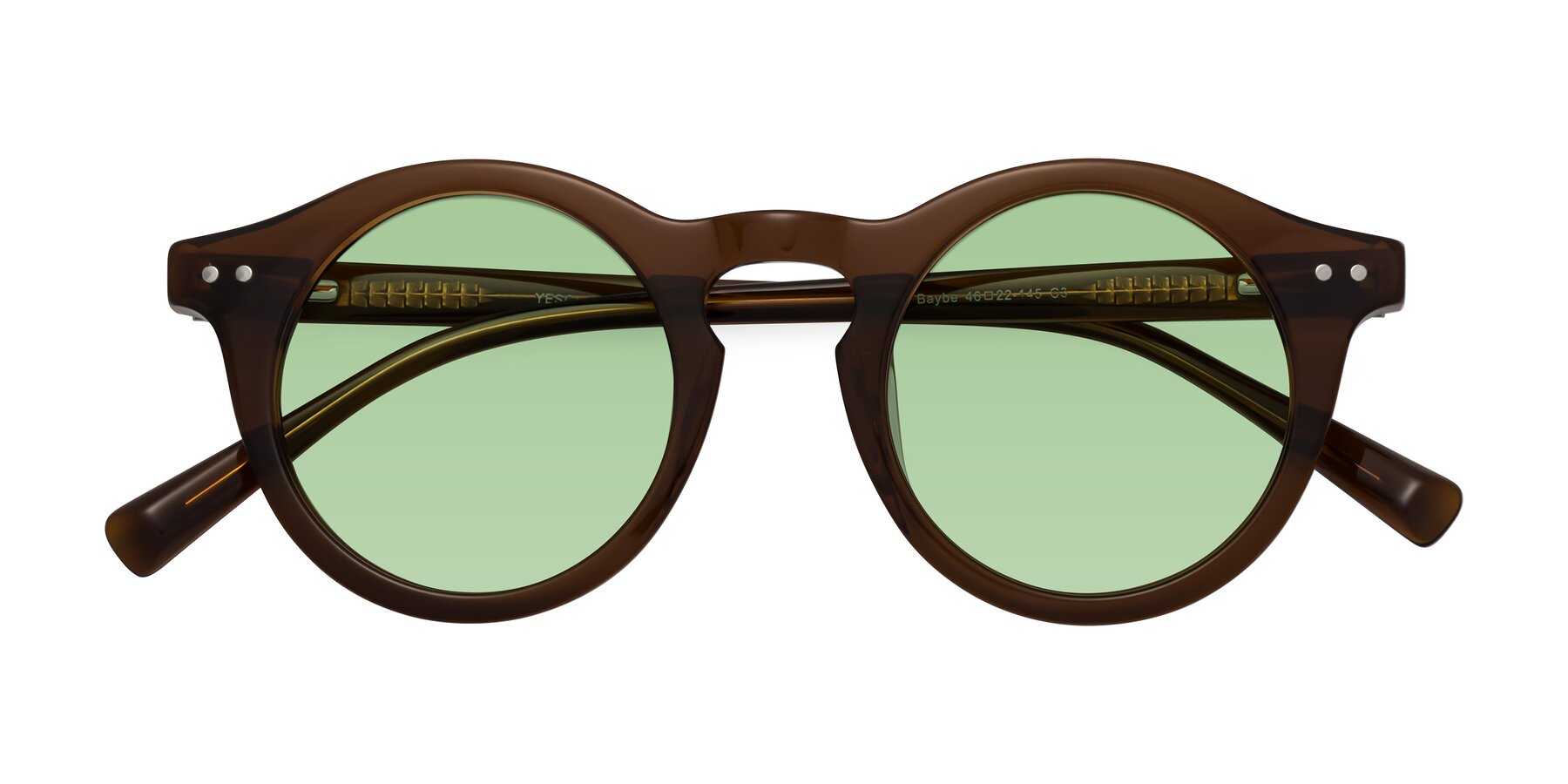 Folded Front of Baybe in Brown with Medium Green Tinted Lenses