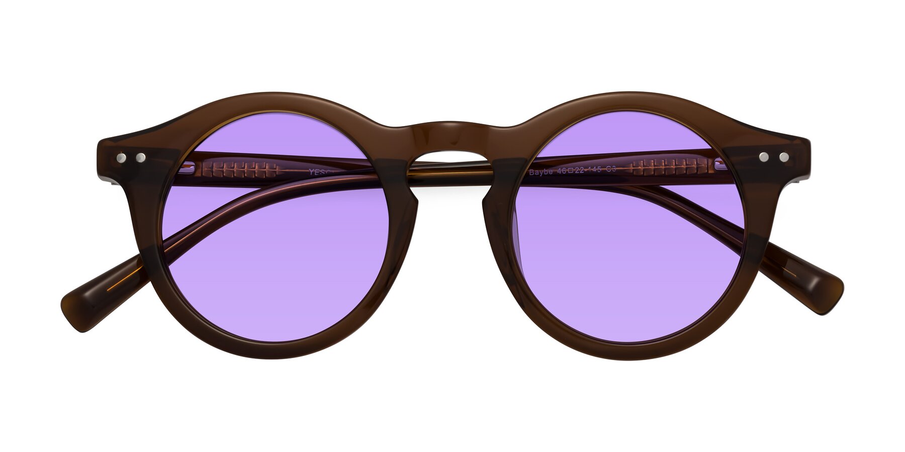 Folded Front of Baybe in Brown with Medium Purple Tinted Lenses