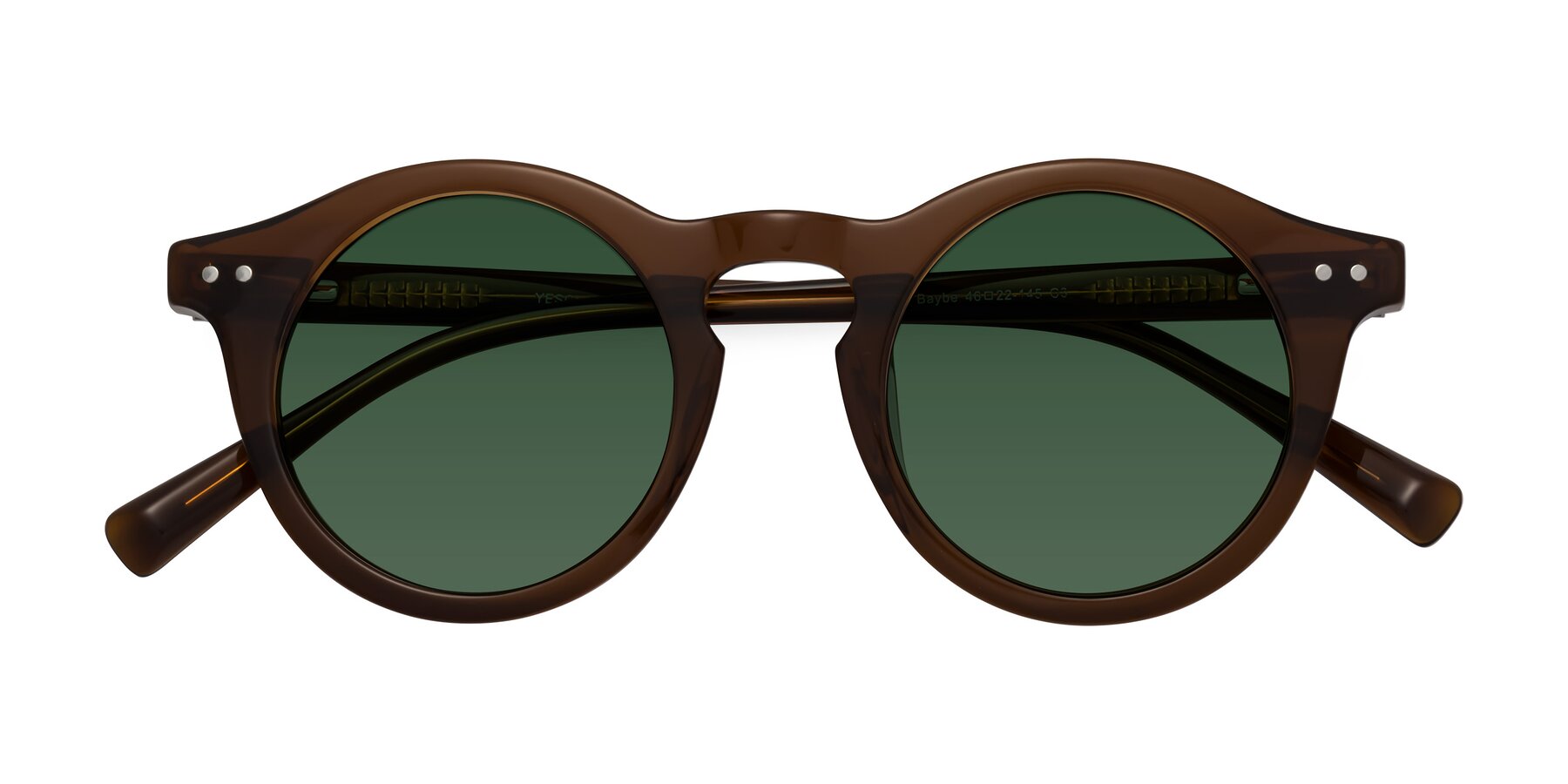 Folded Front of Baybe in Brown with Green Tinted Lenses