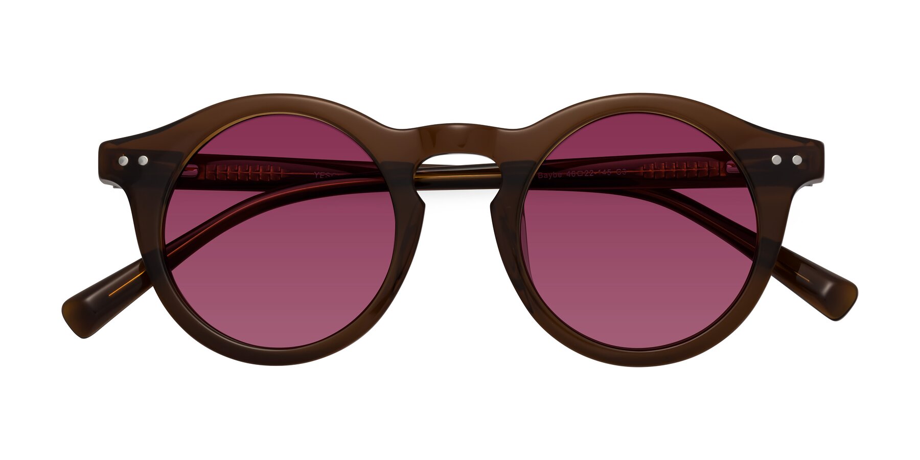 Folded Front of Baybe in Brown with Wine Tinted Lenses