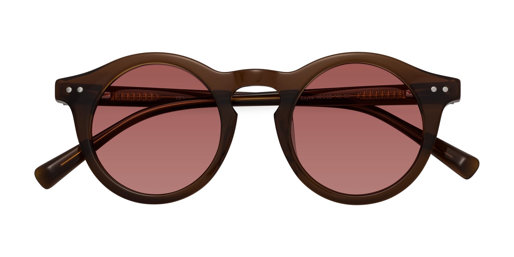 Folded Front of Baybe in Brown with Garnet Tinted Lenses