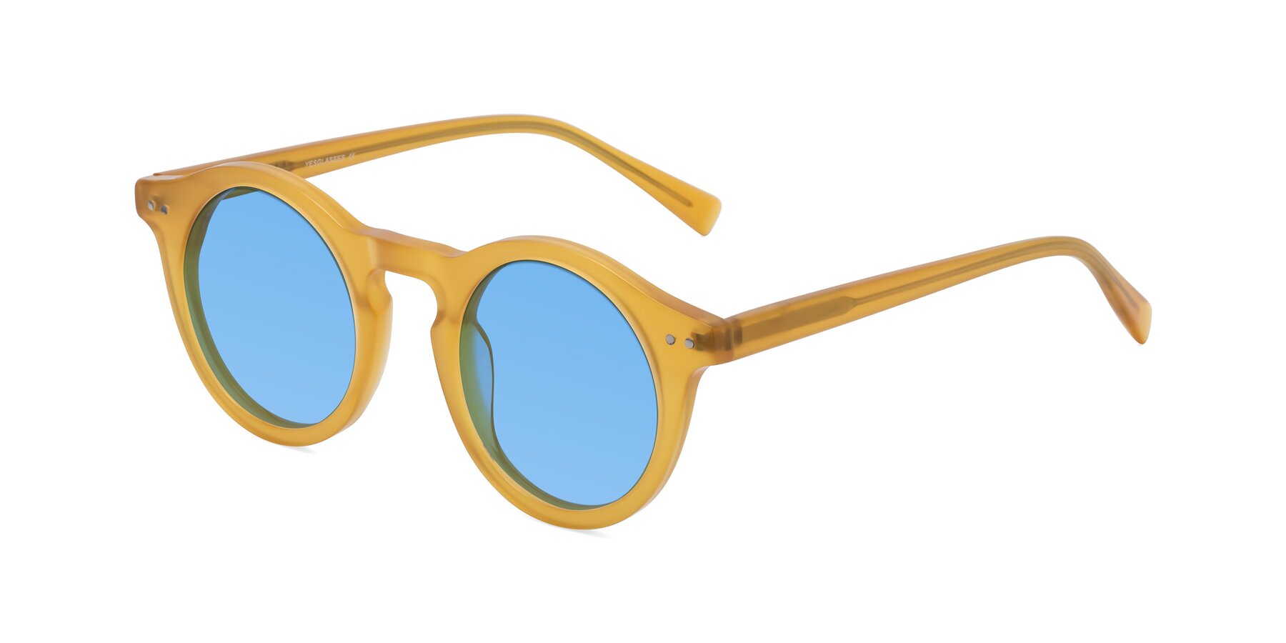 Angle of Baybe in Honey with Medium Blue Tinted Lenses