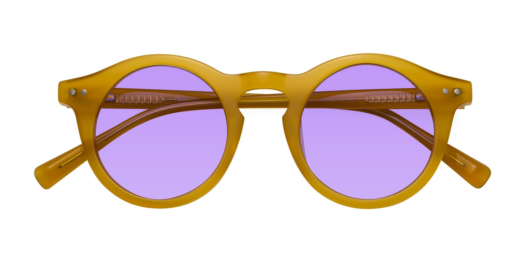 Folded Front of Baybe in Honey with Medium Purple Tinted Lenses