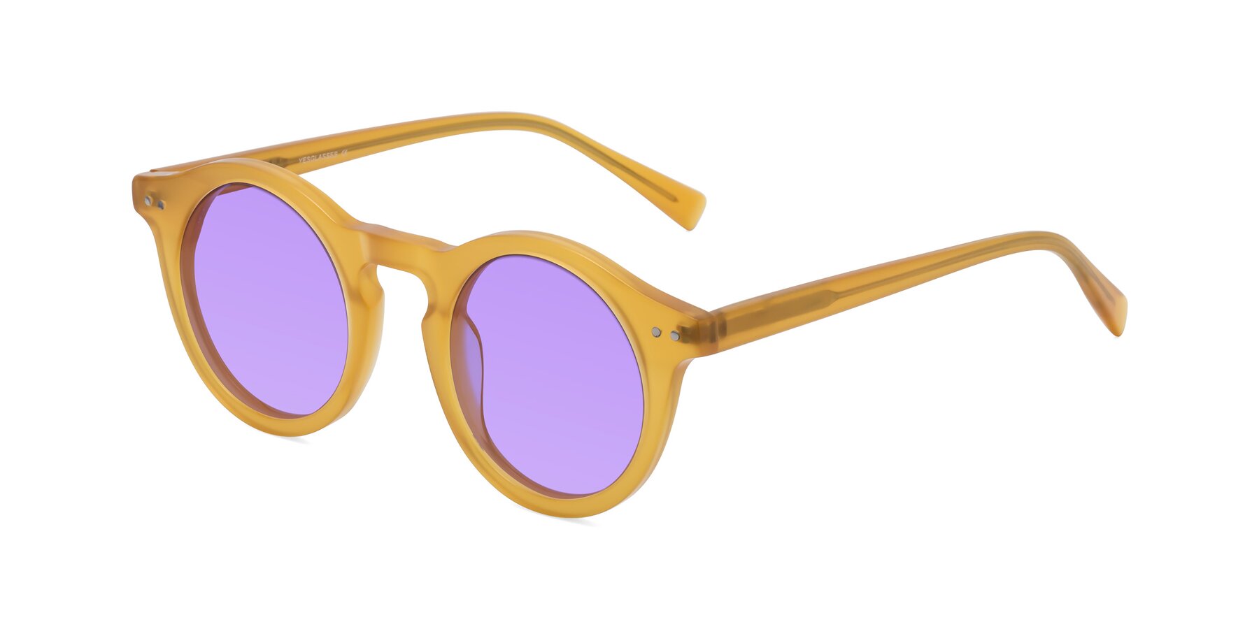 Angle of Baybe in Honey with Medium Purple Tinted Lenses