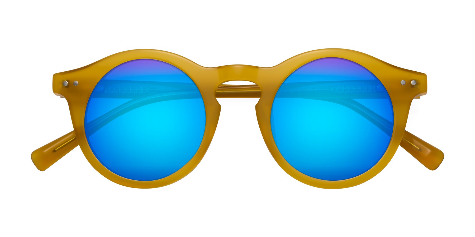 Folded Front of Baybe in Honey with Blue Mirrored Lenses