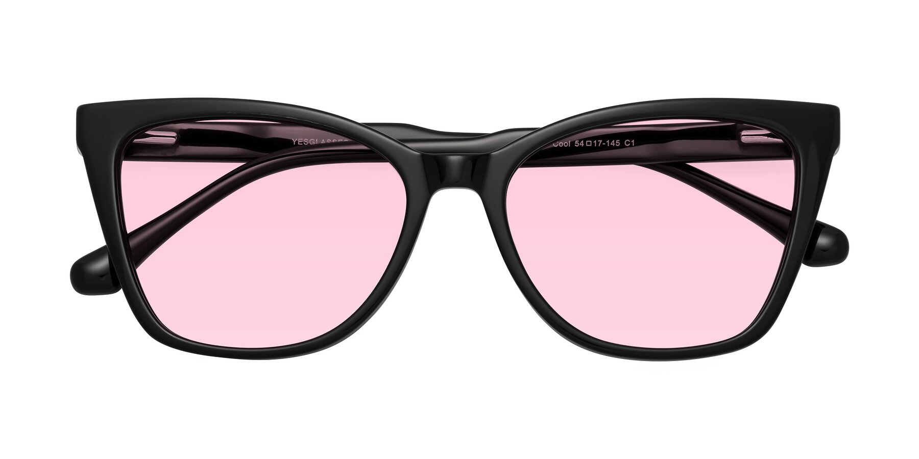 Folded Front of Cool in Black with Light Pink Tinted Lenses