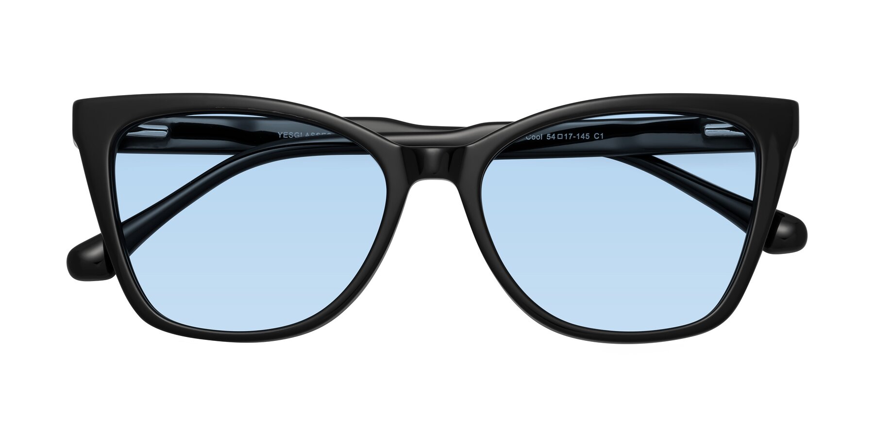 Folded Front of Cool in Black with Light Blue Tinted Lenses