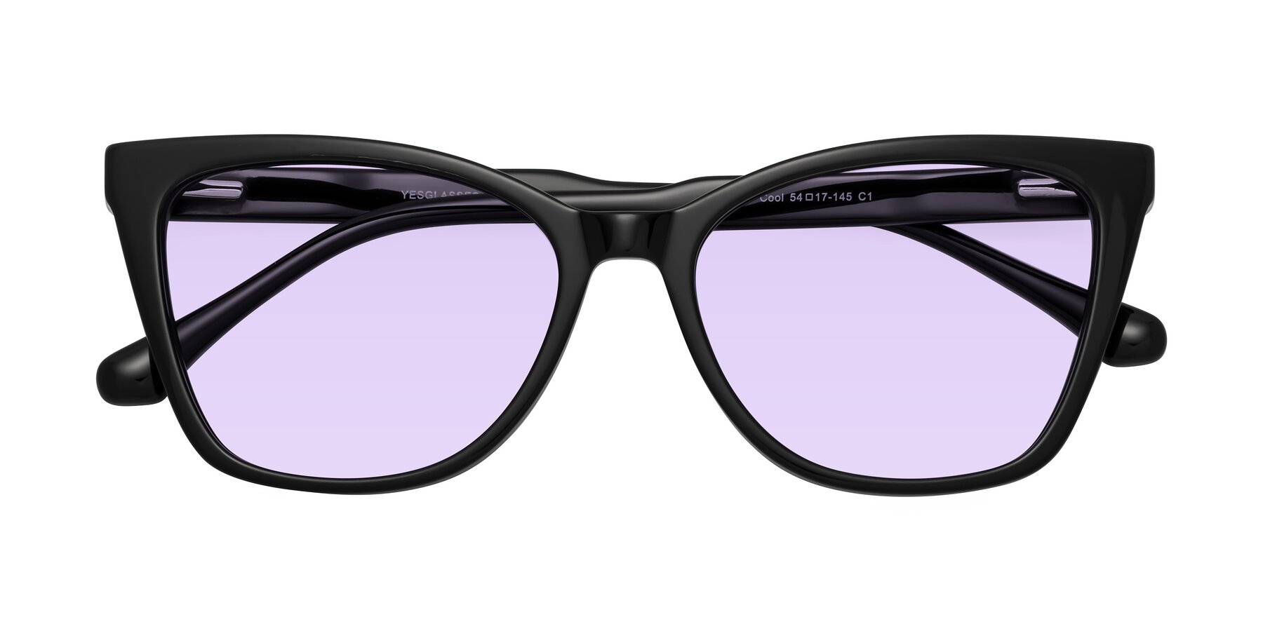 Folded Front of Cool in Black with Light Purple Tinted Lenses