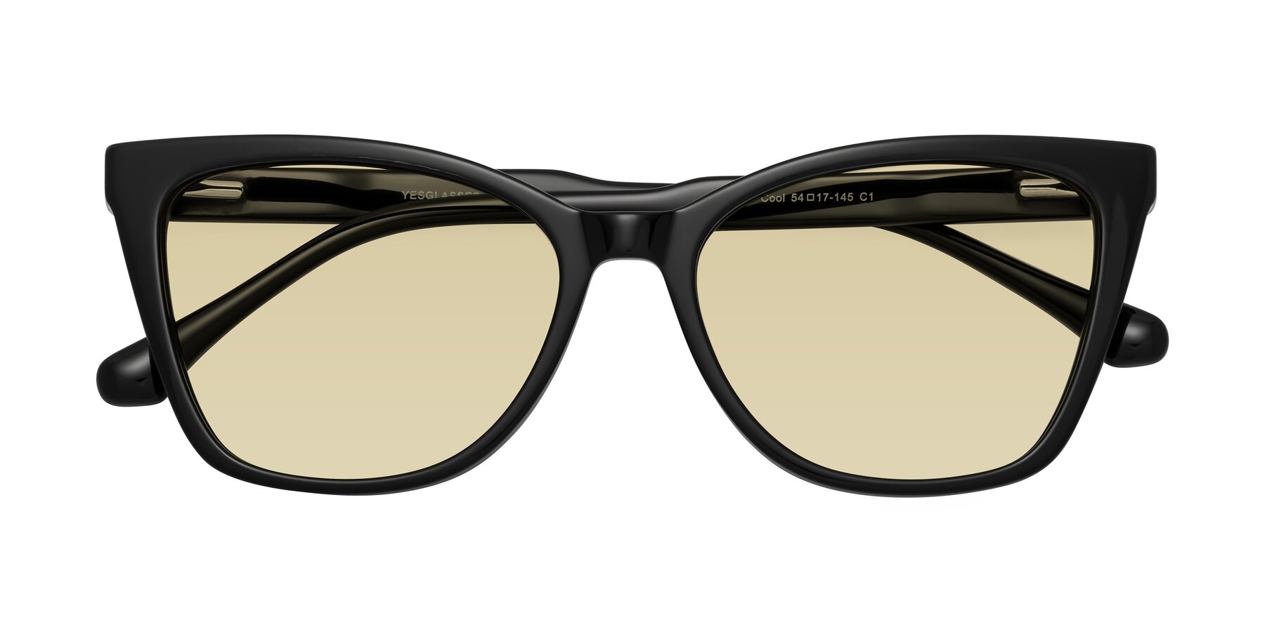 Folded Front of Cool in Black with Light Champagne Tinted Lenses