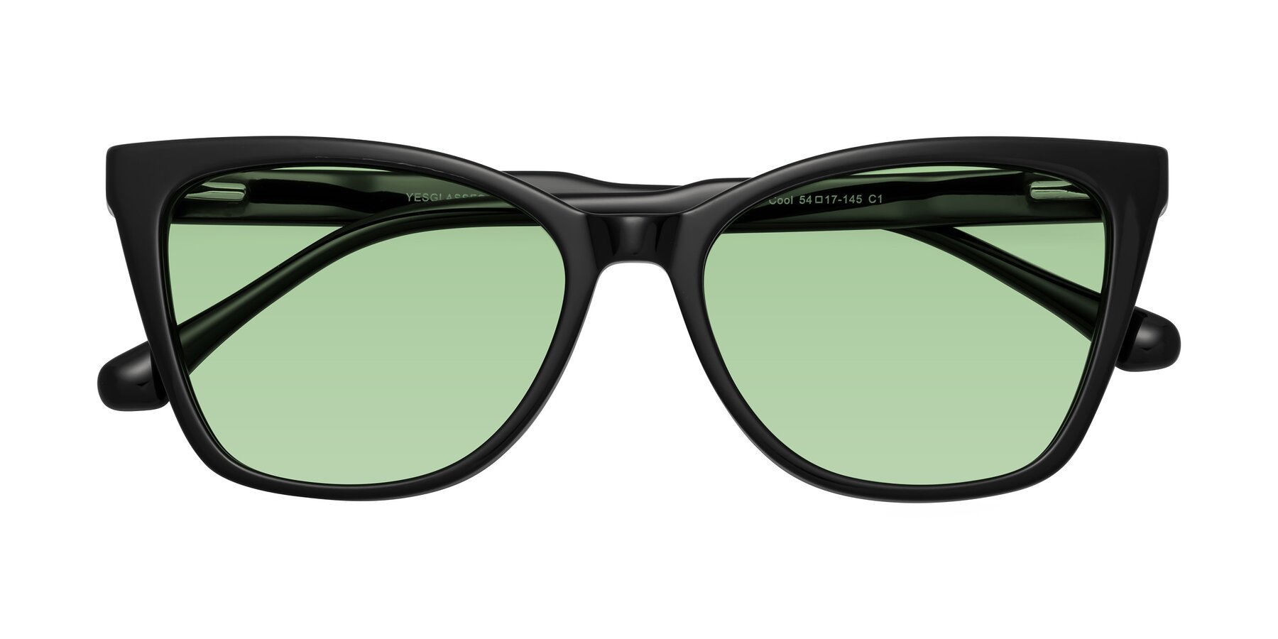 Folded Front of Cool in Black with Medium Green Tinted Lenses