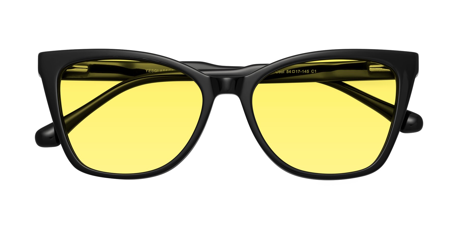 Folded Front of Cool in Black with Medium Yellow Tinted Lenses