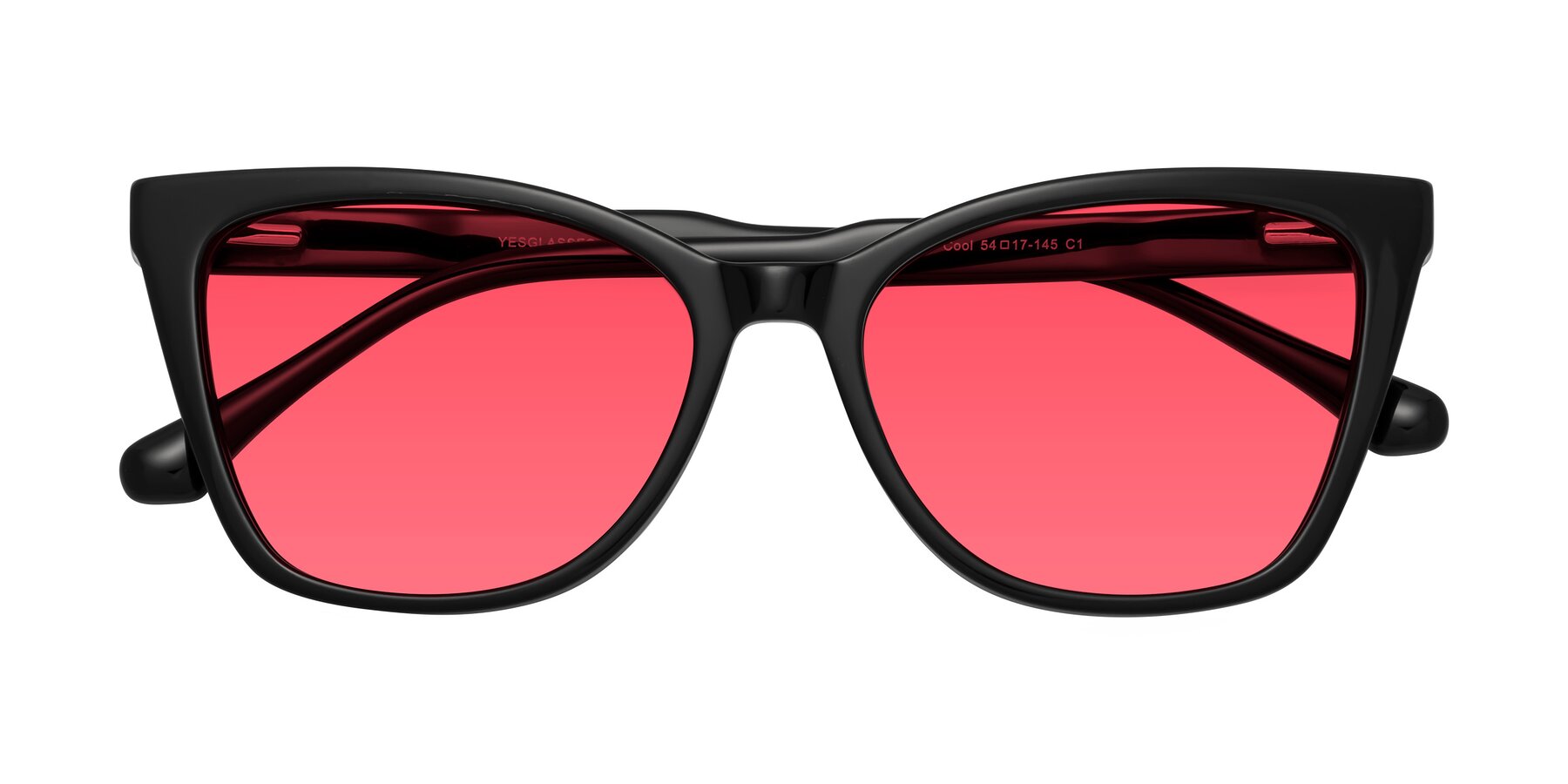 Folded Front of Cool in Black with Red Tinted Lenses