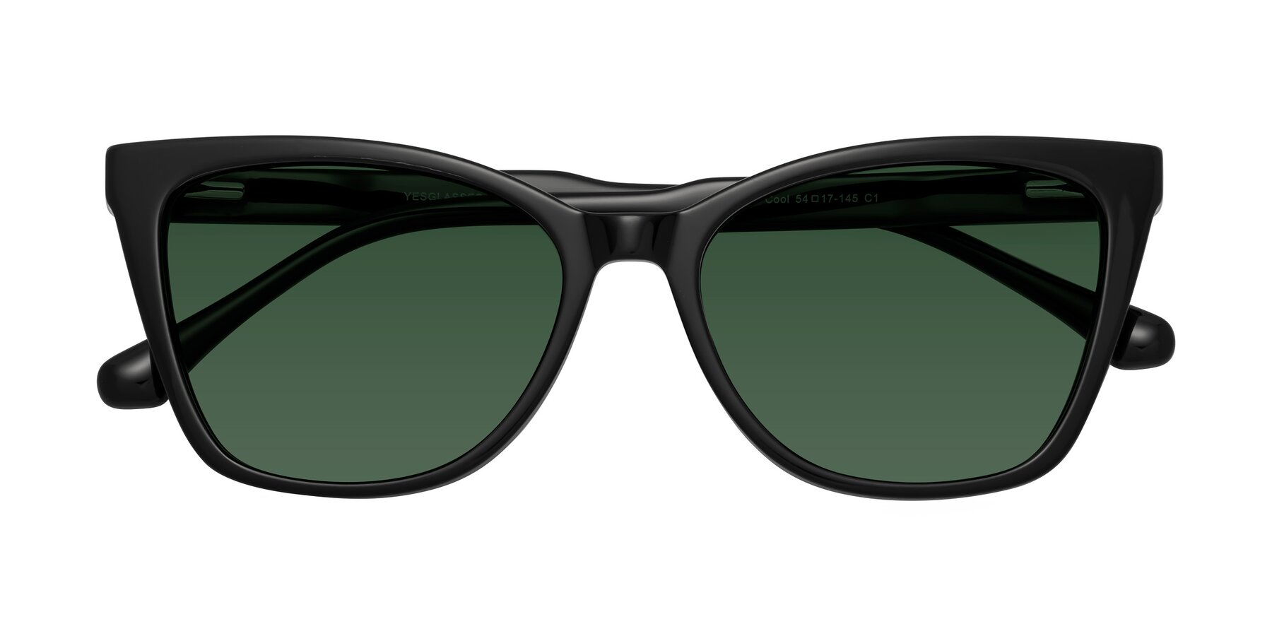 Folded Front of Cool in Black with Green Tinted Lenses