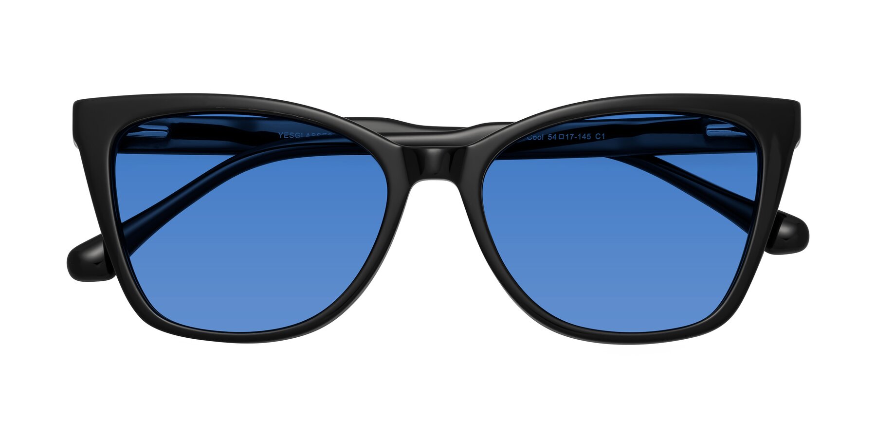 Folded Front of Cool in Black with Blue Tinted Lenses