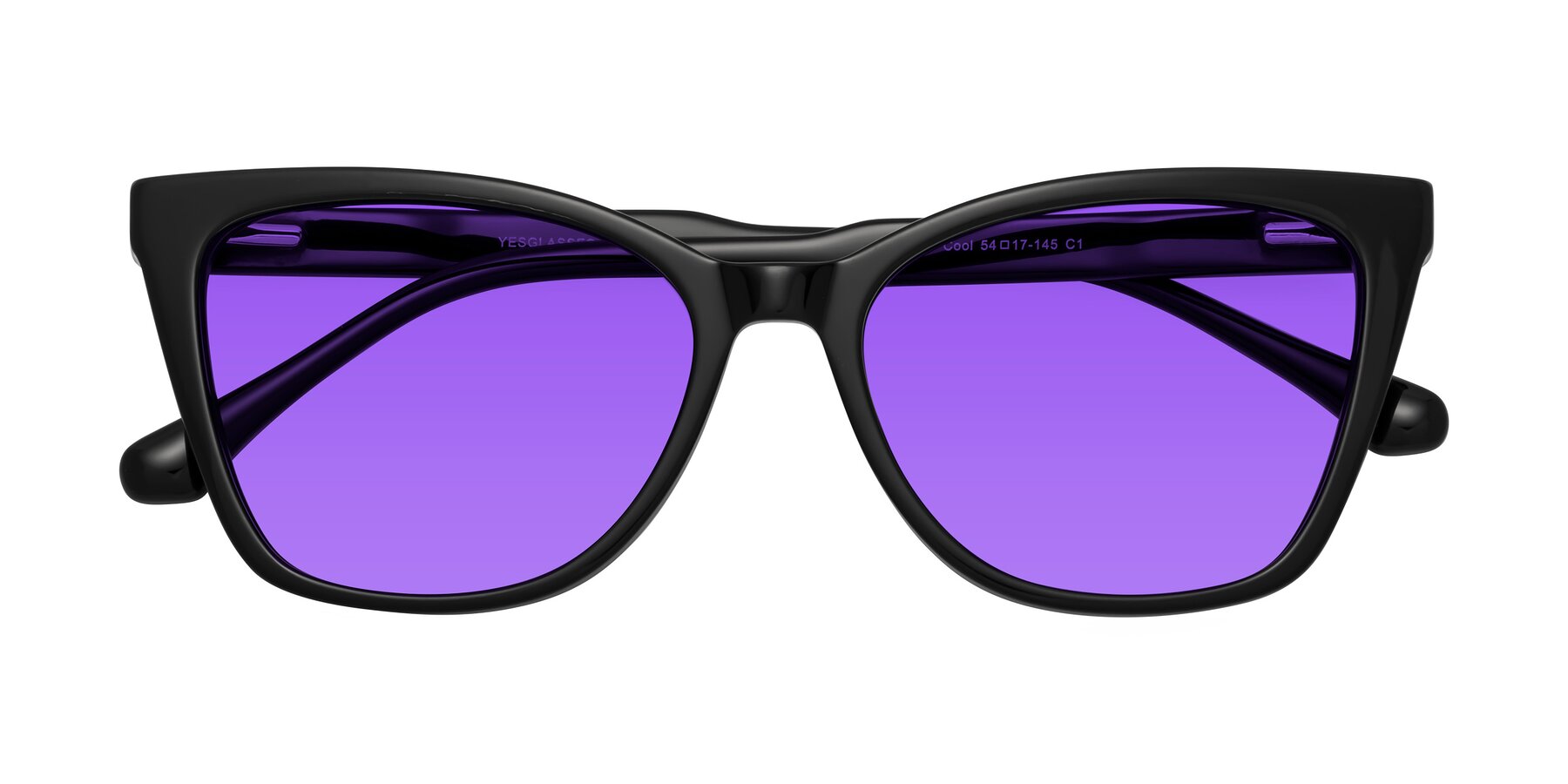 Folded Front of Cool in Black with Purple Tinted Lenses