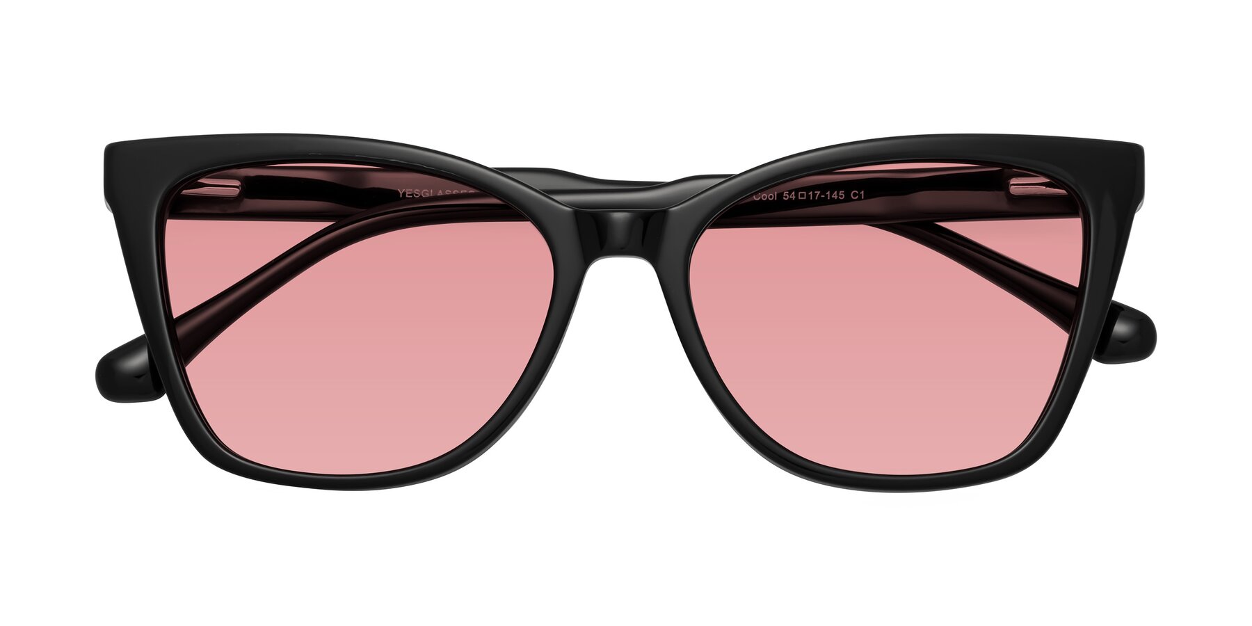 Folded Front of Cool in Black with Medium Garnet Tinted Lenses