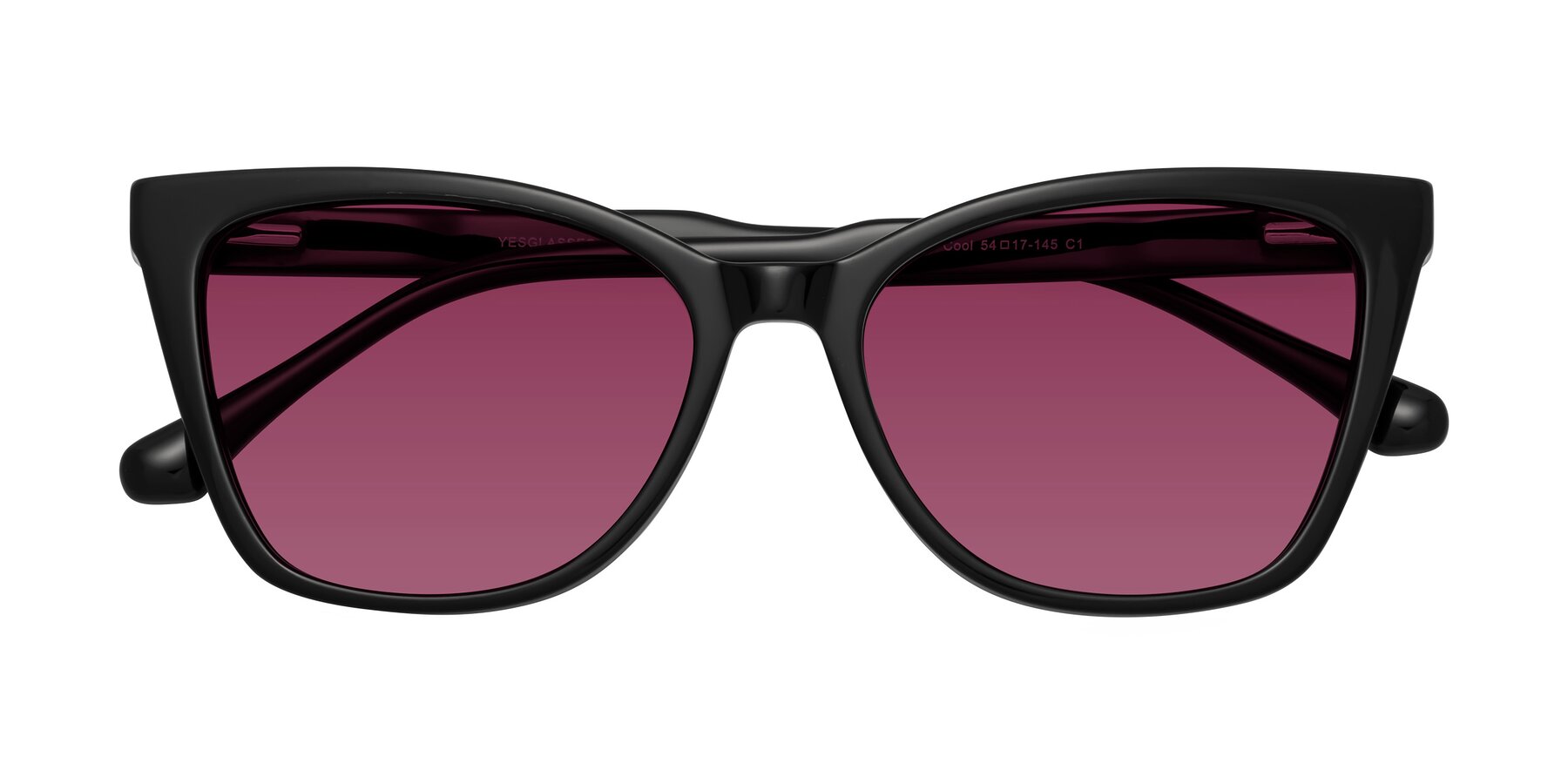 Folded Front of Cool in Black with Wine Tinted Lenses