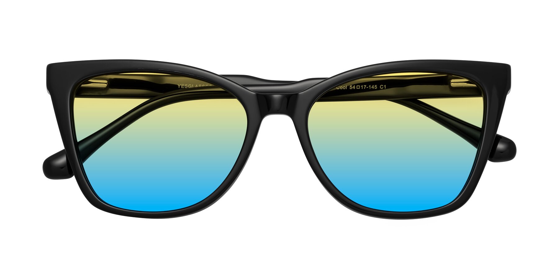 Folded Front of Cool in Black with Yellow / Blue Gradient Lenses