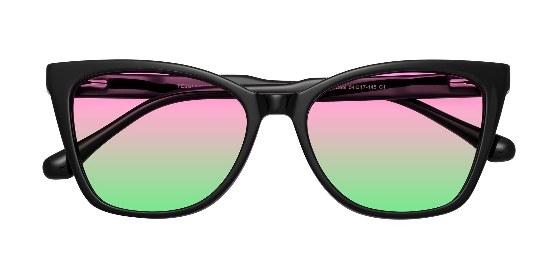 Folded Front of Cool in Black with Pink / Green Gradient Lenses