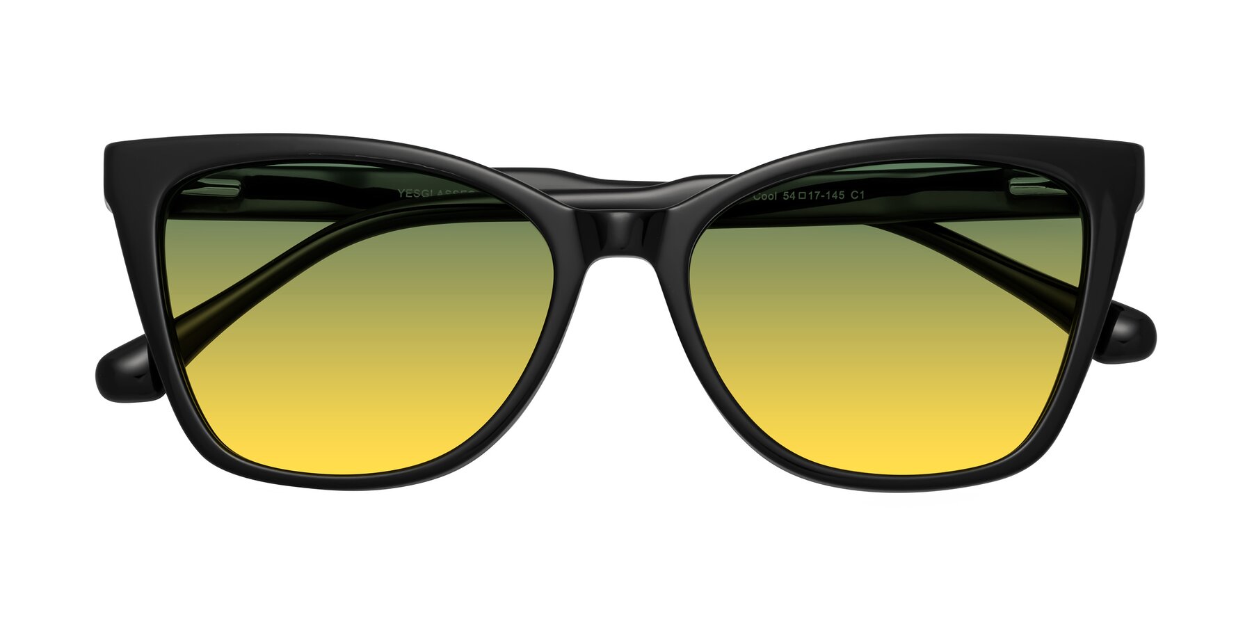 Folded Front of Cool in Black with Green / Yellow Gradient Lenses